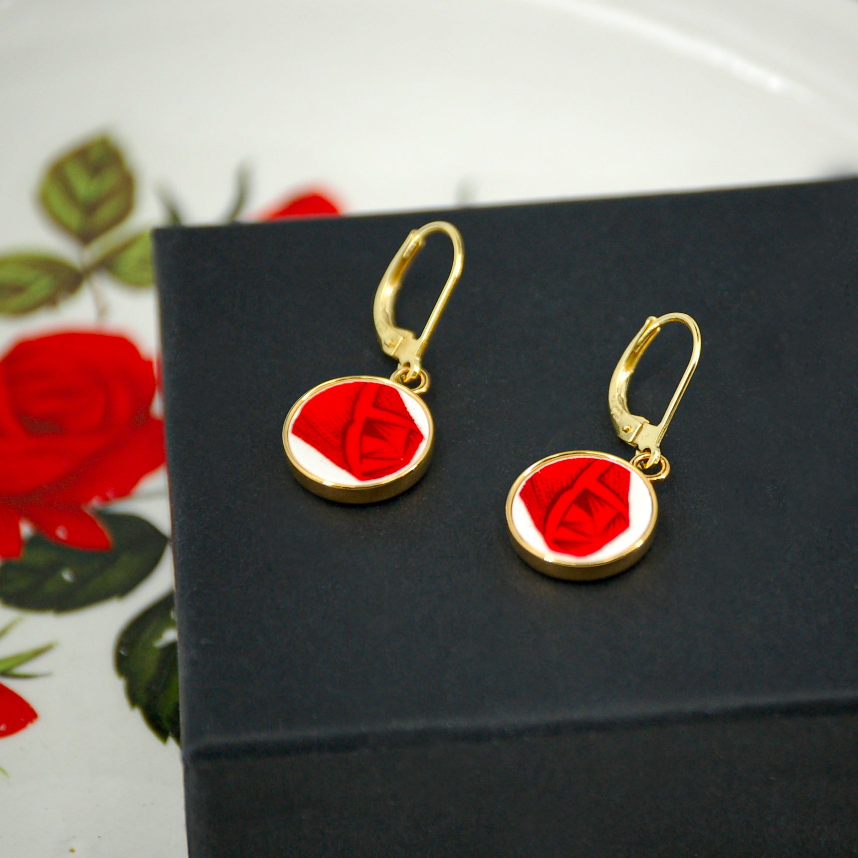 Boucles d'oreilles "Coeur de rose", finition or