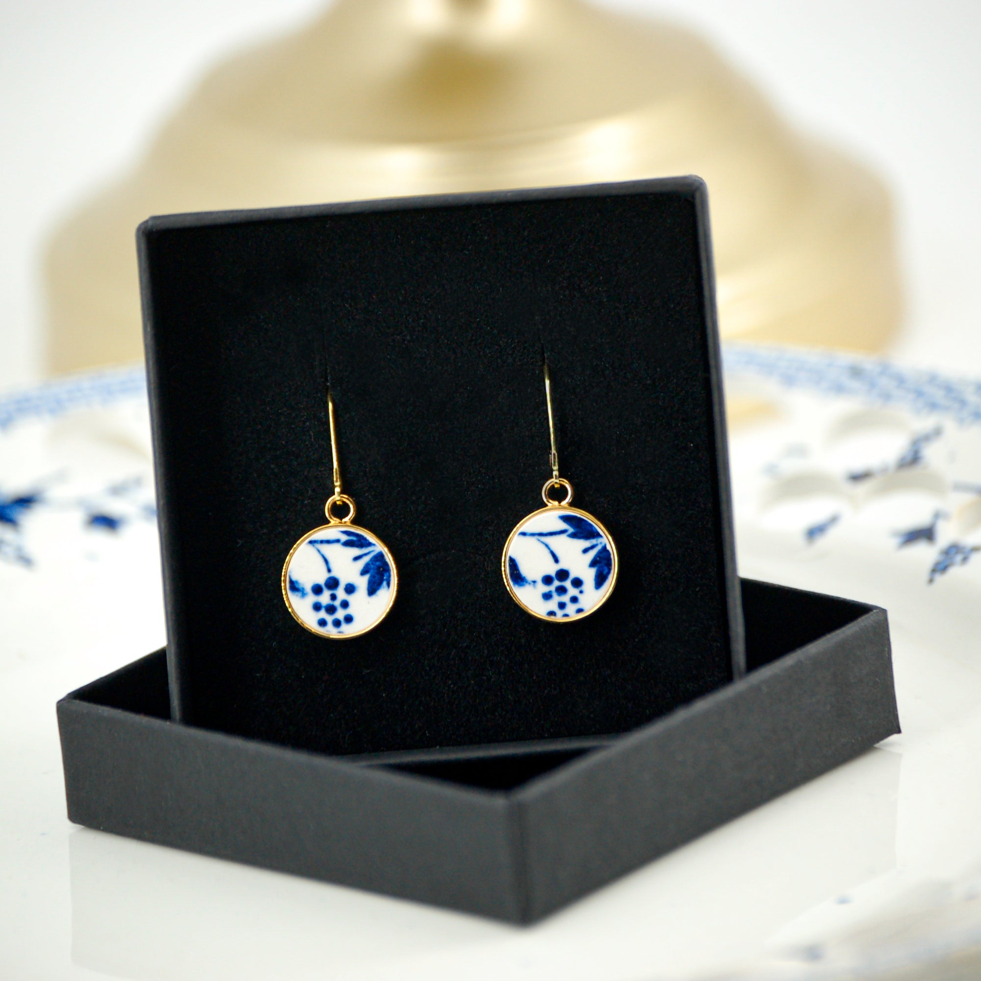 Boucles d'oreilles "Grappe de Bleuet", finition or