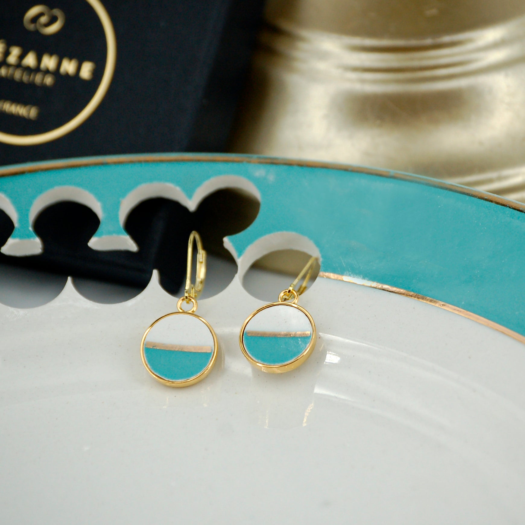 Boucles d'oreilles "Horizon turquoise", finition or
