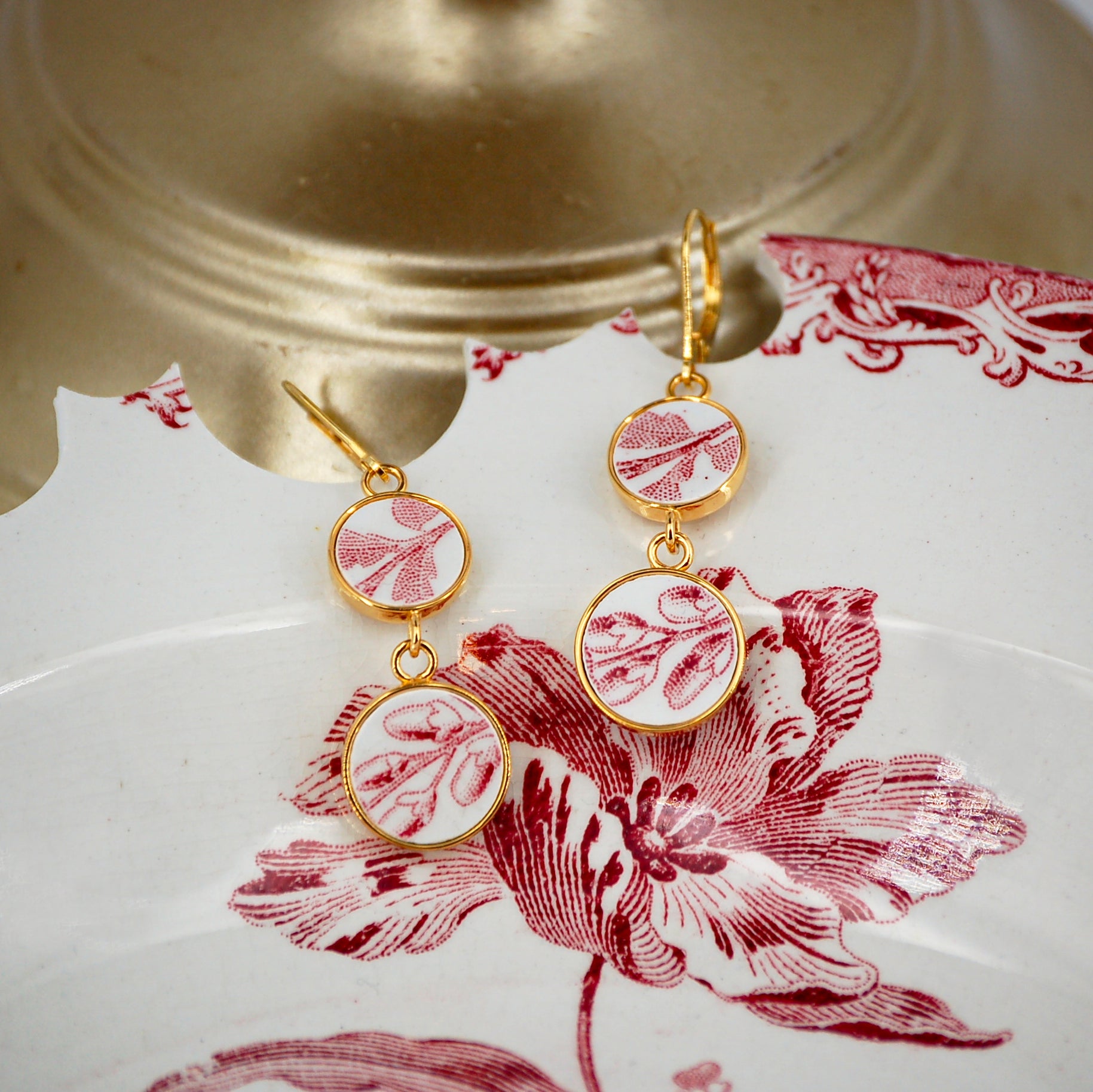 Boucles d'oreilles "Tendres bourgeons en vieux rose", finition or