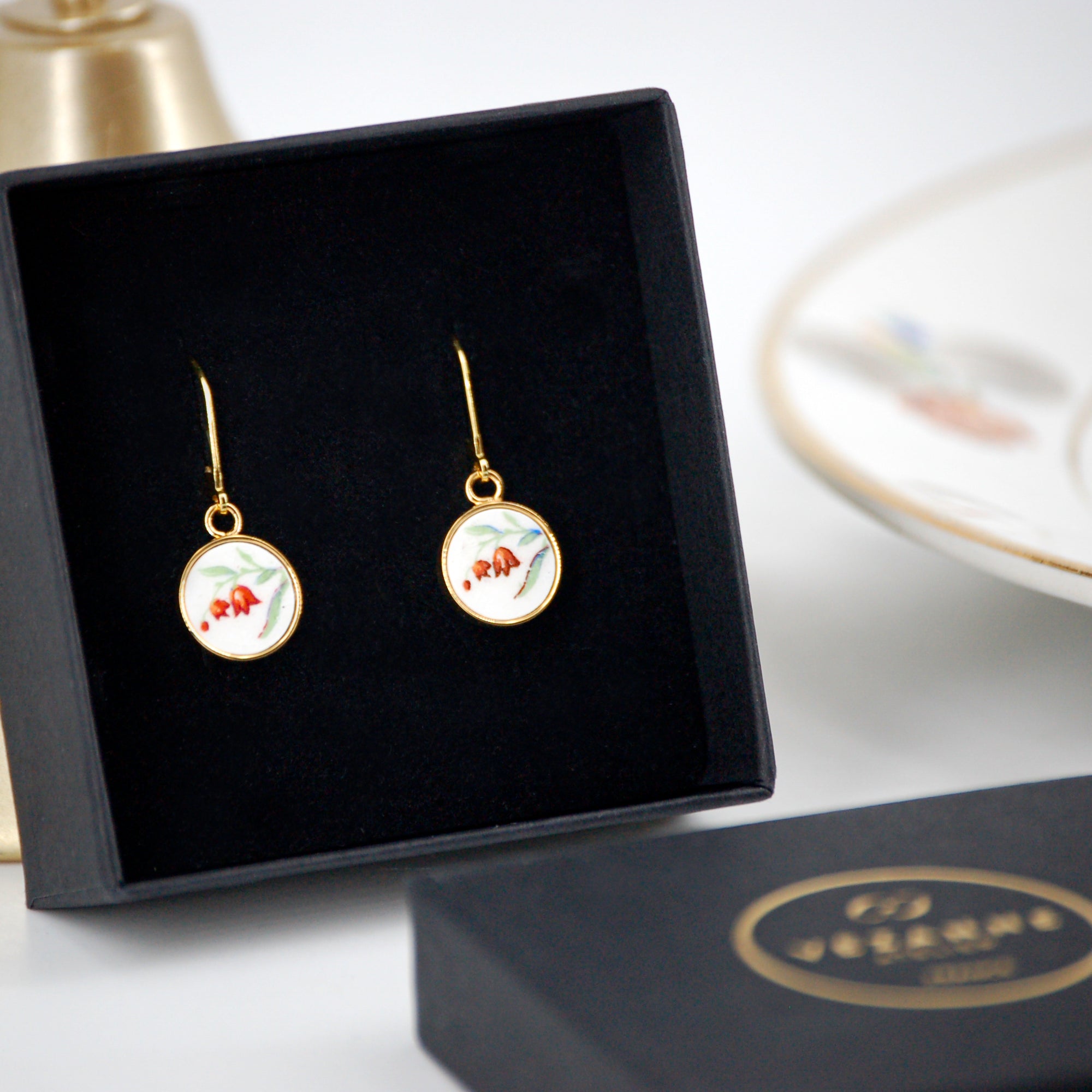 Boucles d'oreilles "Clochettes rouges", finition or