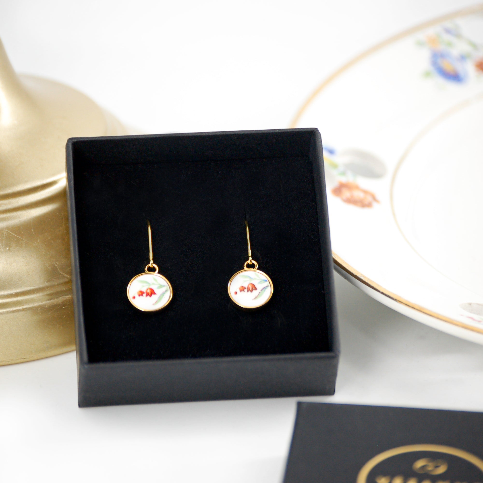 Boucles d'oreilles "Clochettes rouges", finition or