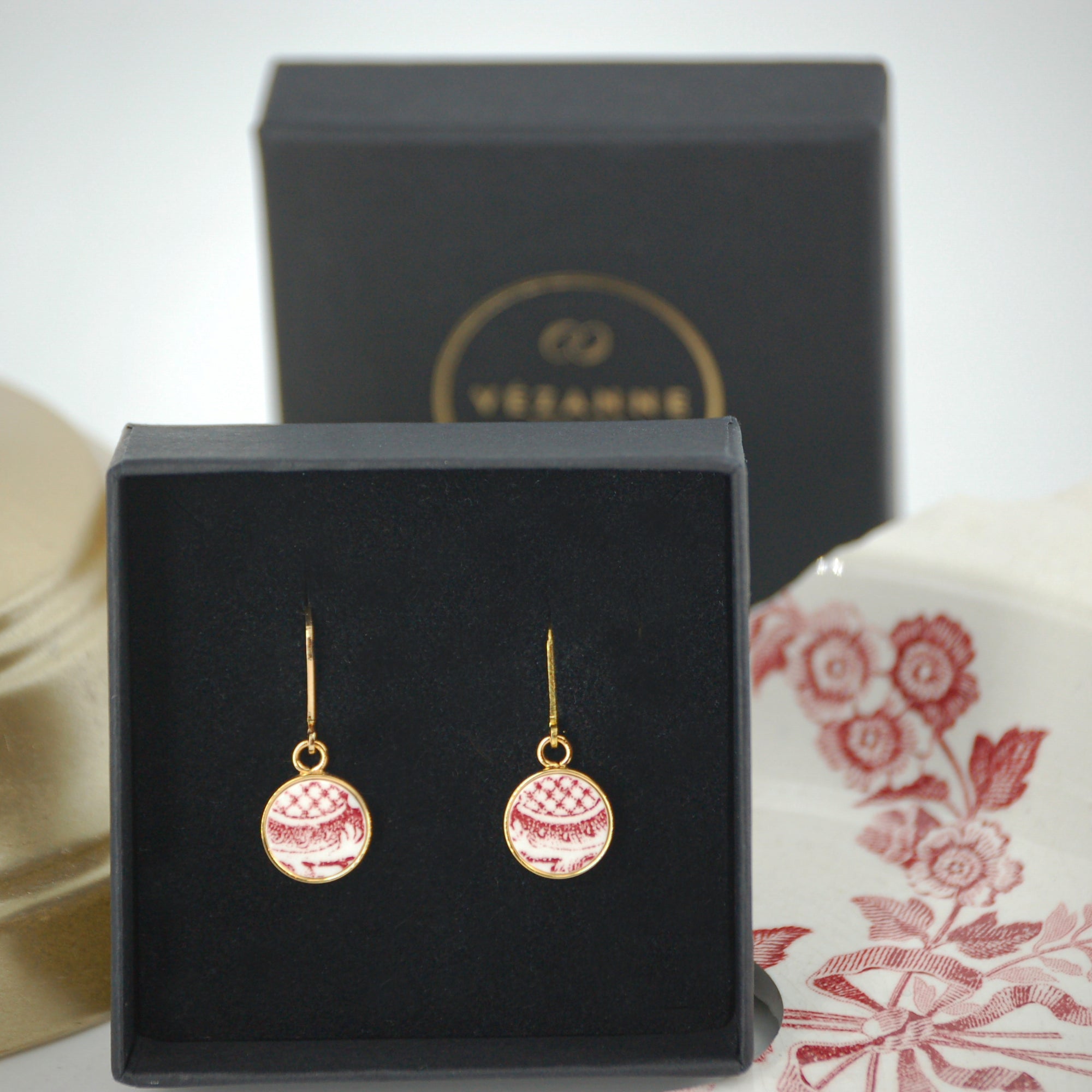 Boucles d'oreilles "Dentelle en vieux rose", finition or