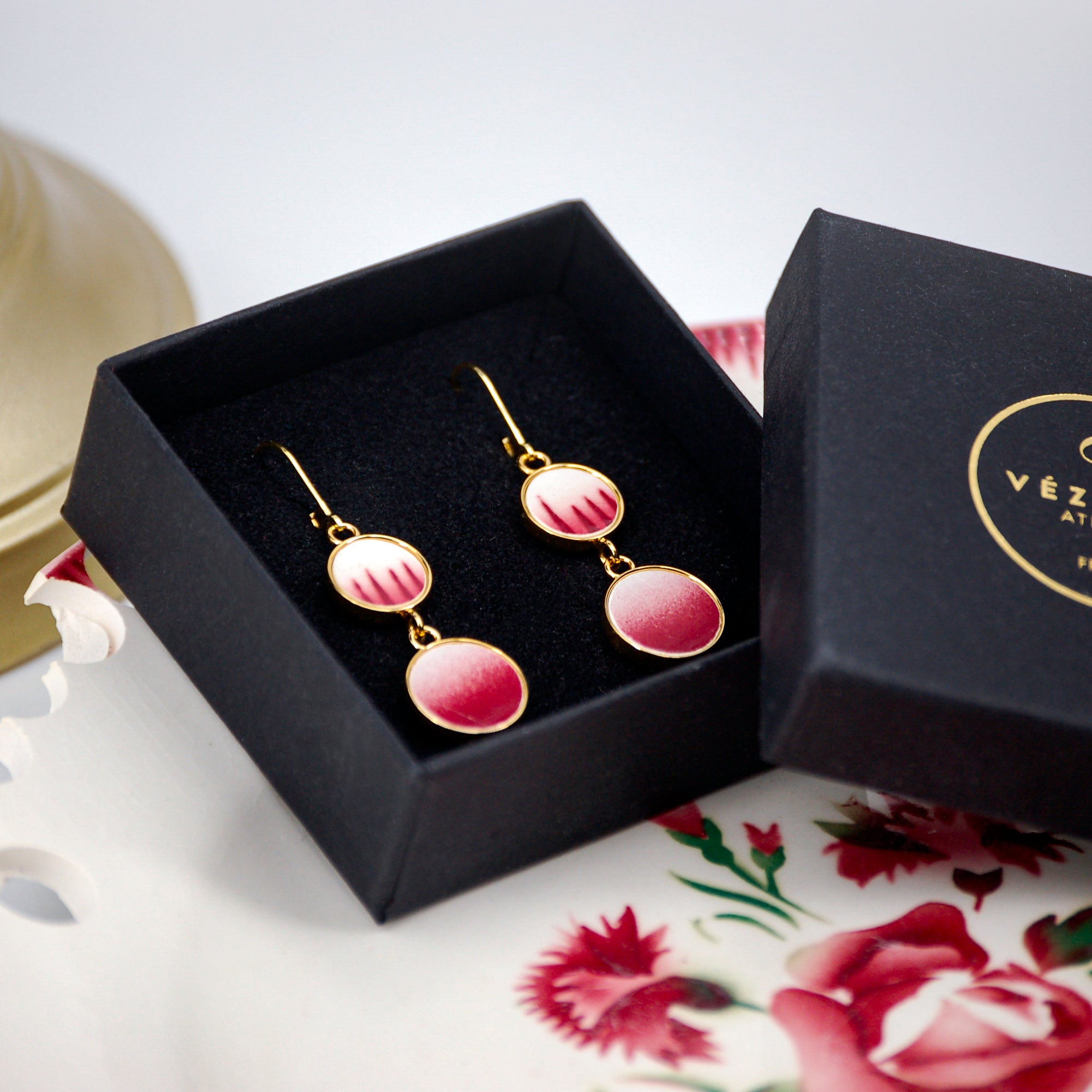 Boucles d'oreilles "Nuances de rose", finition or