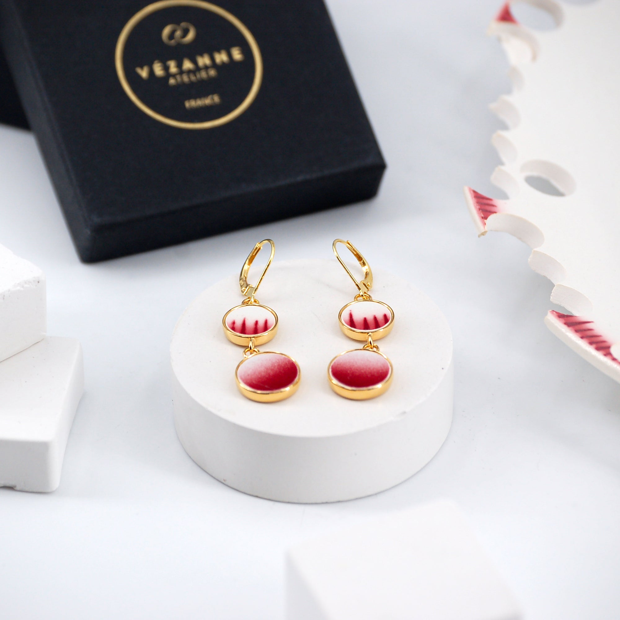 Boucles d'oreilles "Nuances de rose", finition or