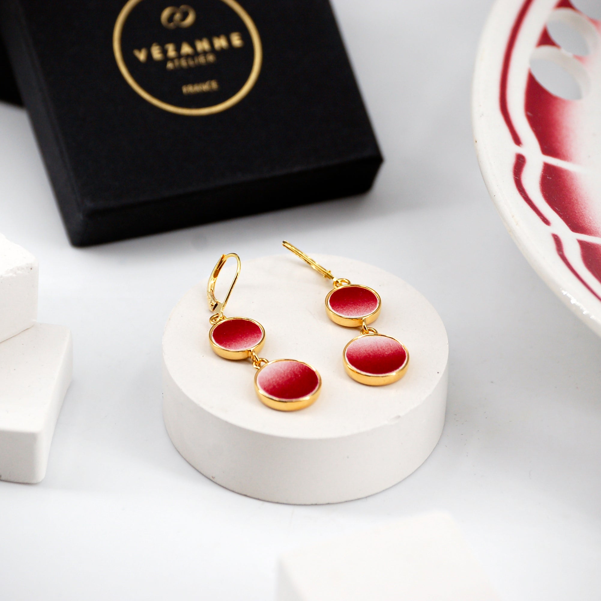 Boucles d'oreilles "Dégradés en vieux rose", finition or