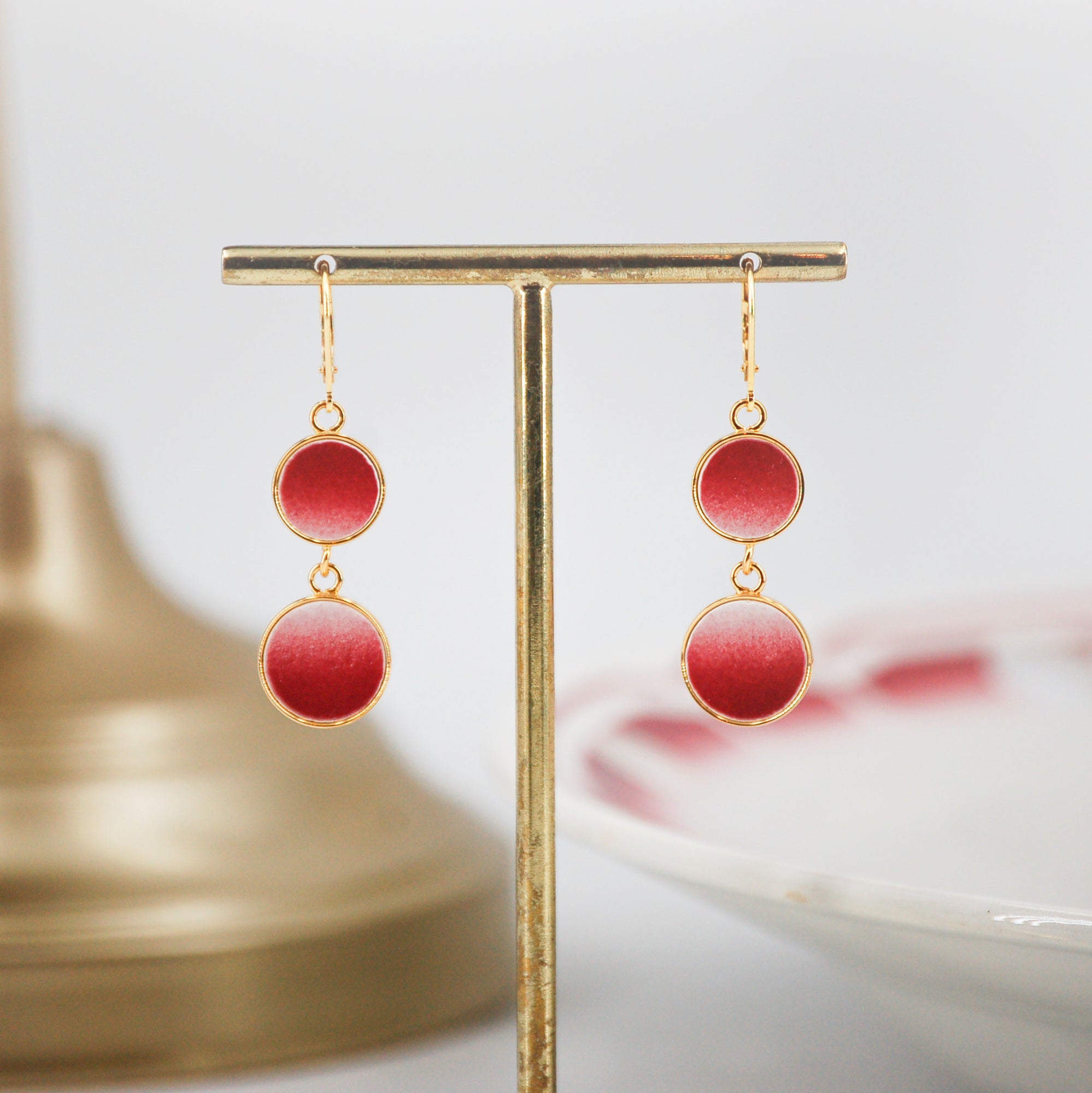 Boucles d'oreilles "Dégradés en vieux rose", finition or