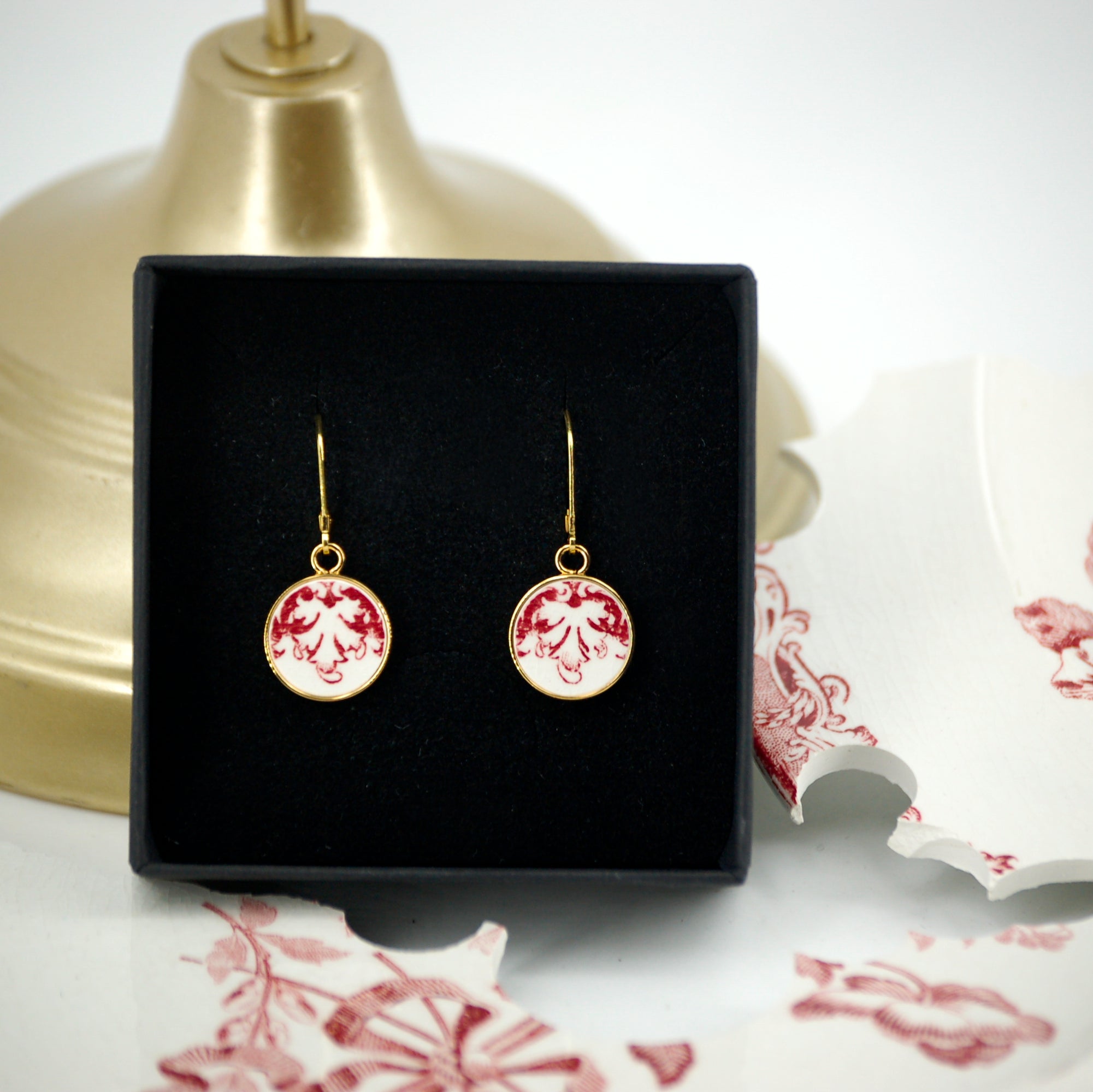 Boucles d'oreilles "Les feuilles d'acanthe en vieux rose", finition or