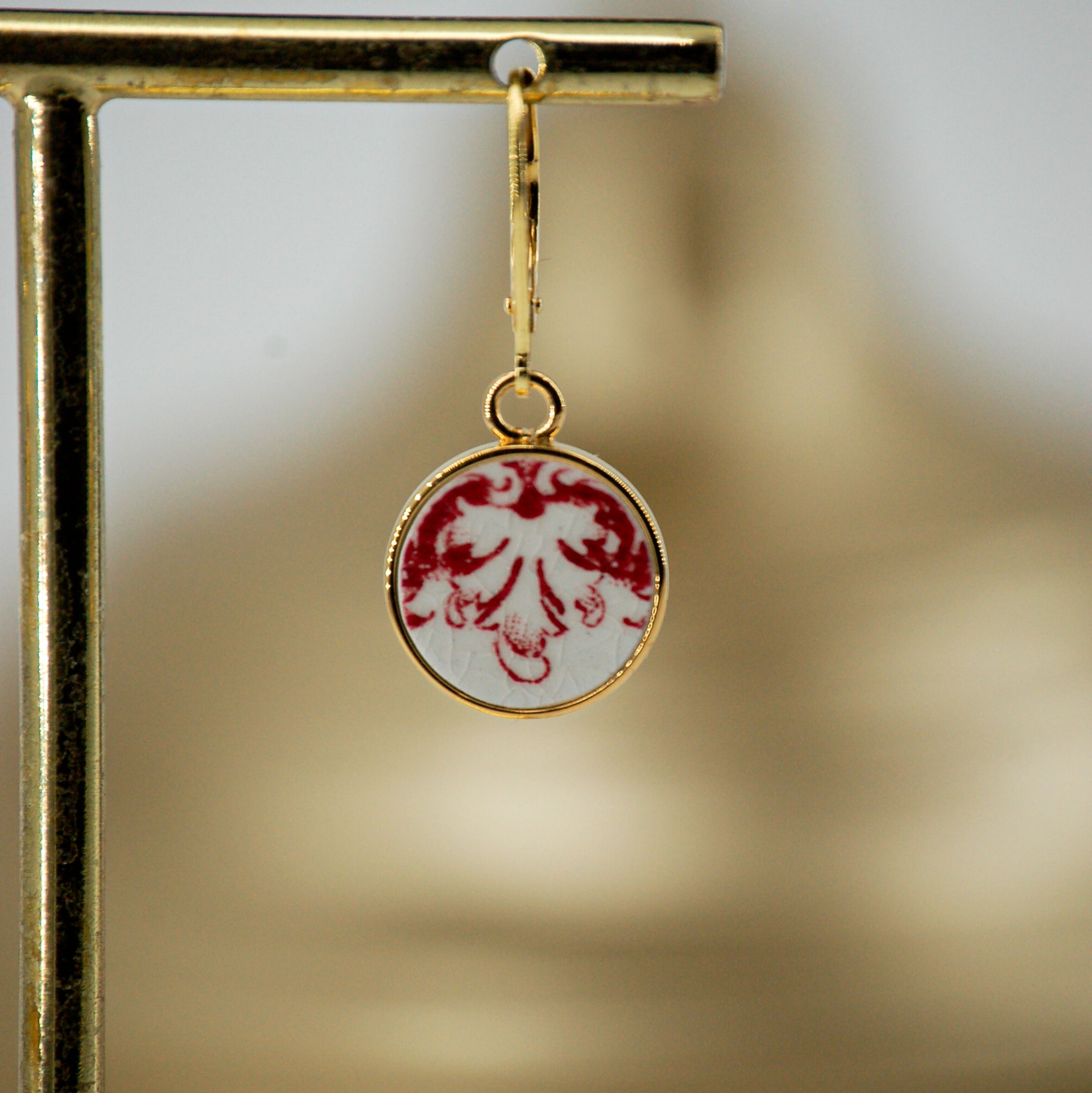 Boucles d'oreilles "Les feuilles d'acanthe en vieux rose", finition or