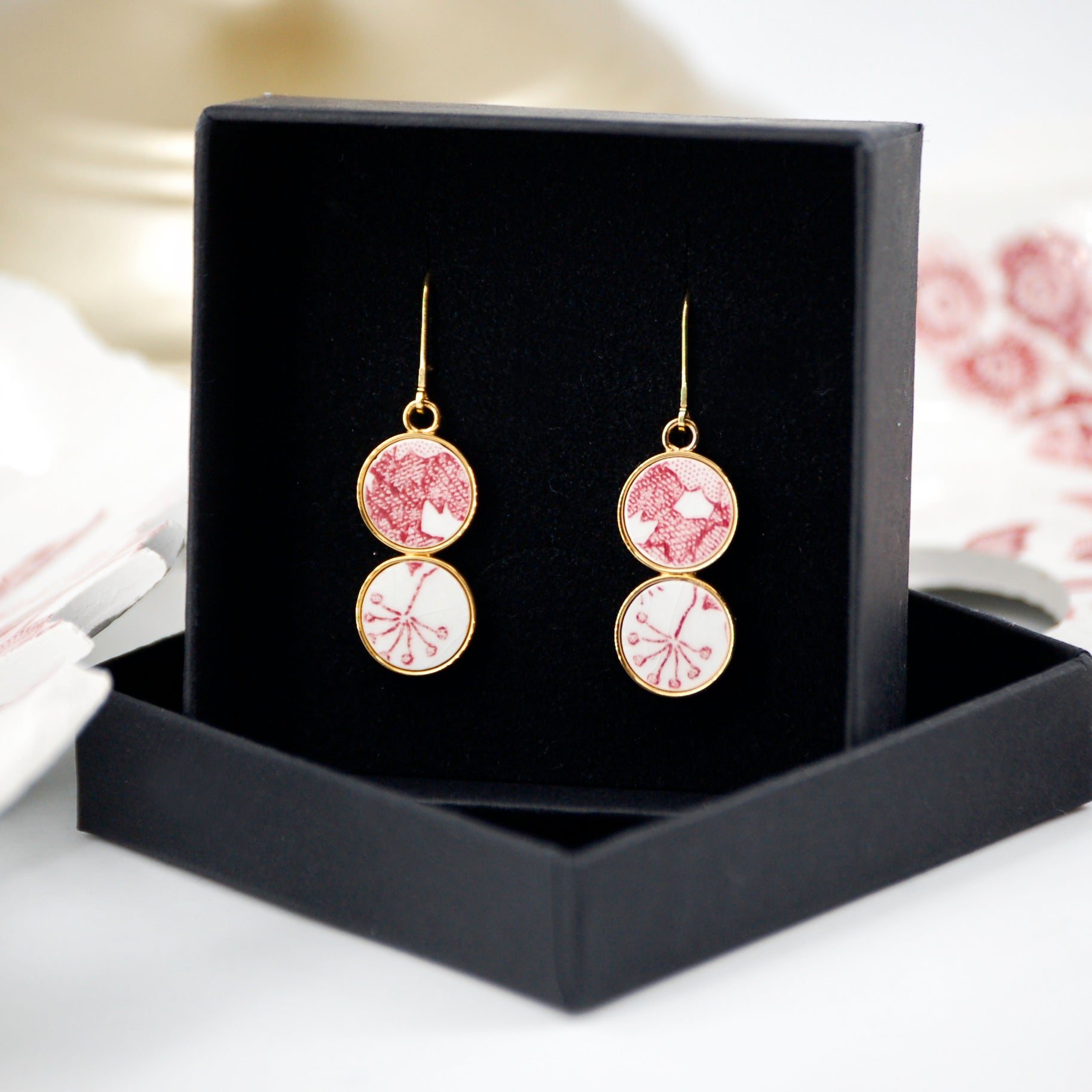 Boucles d'oreilles "Composition en rose poudré", finition or