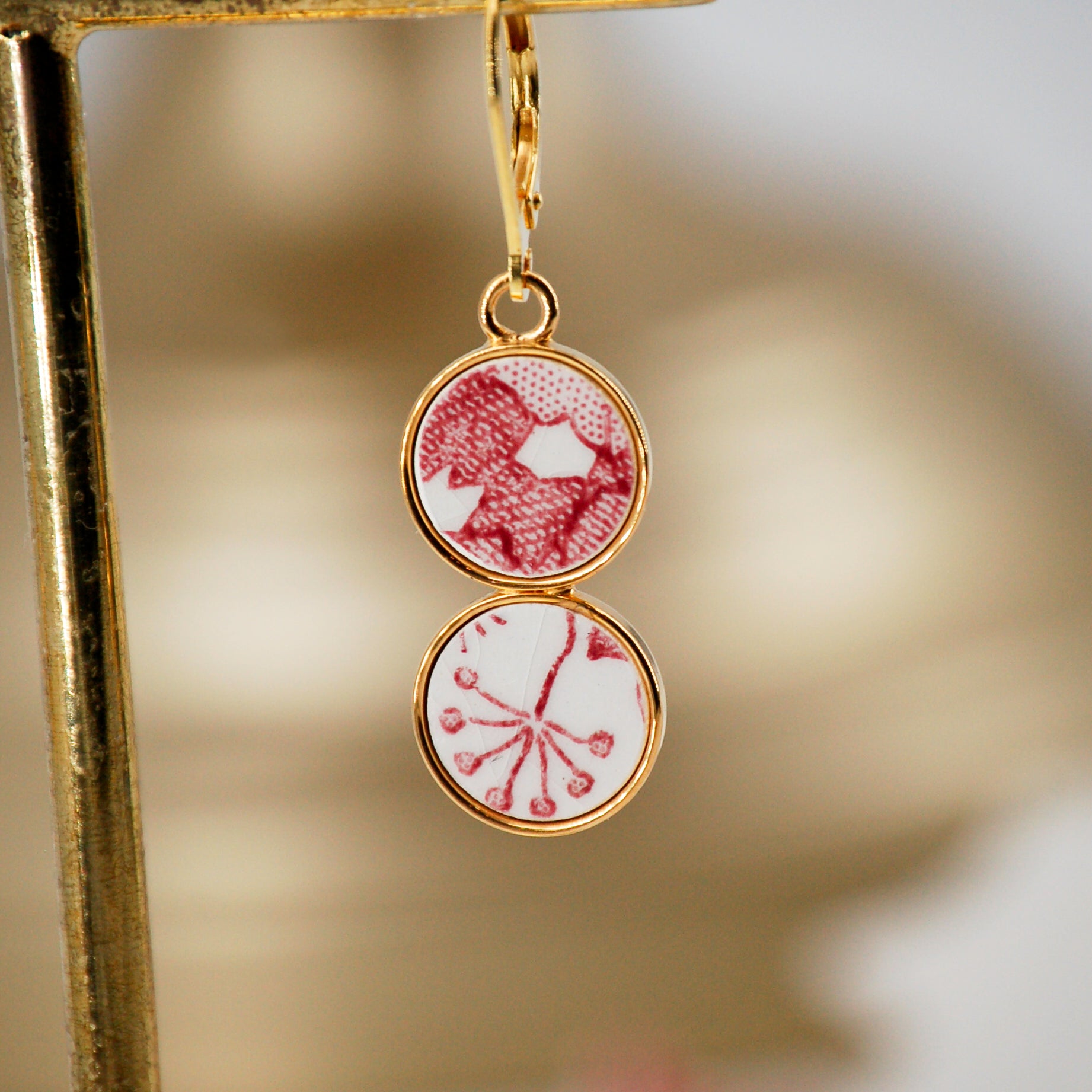 Boucles d'oreilles "Composition en rose poudré", finition or