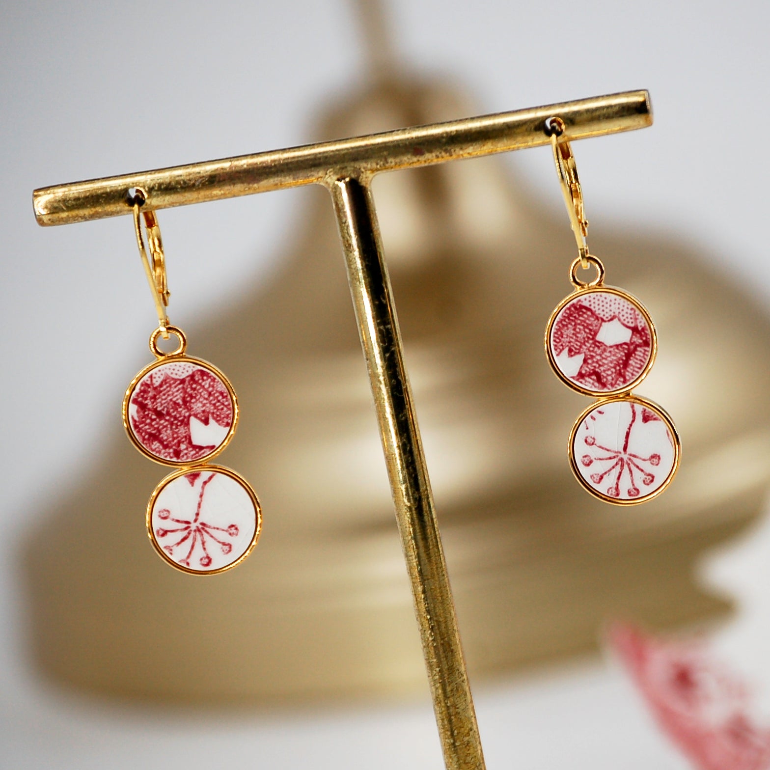 Boucles d'oreilles "Composition en rose poudré", finition or