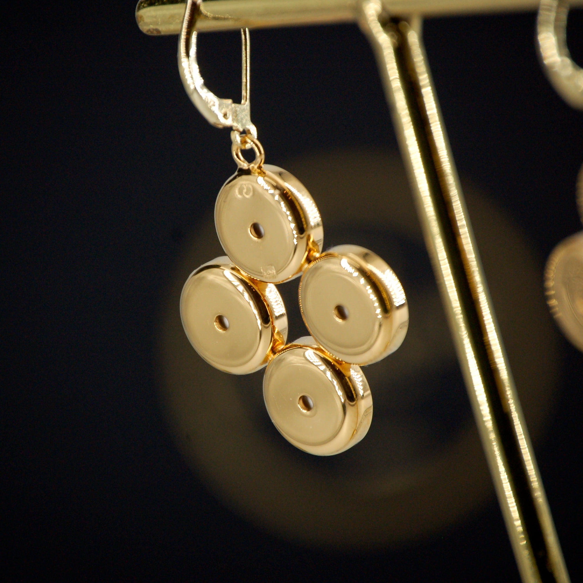 Boucles d'oreilles "Fleurs bleues", finition or