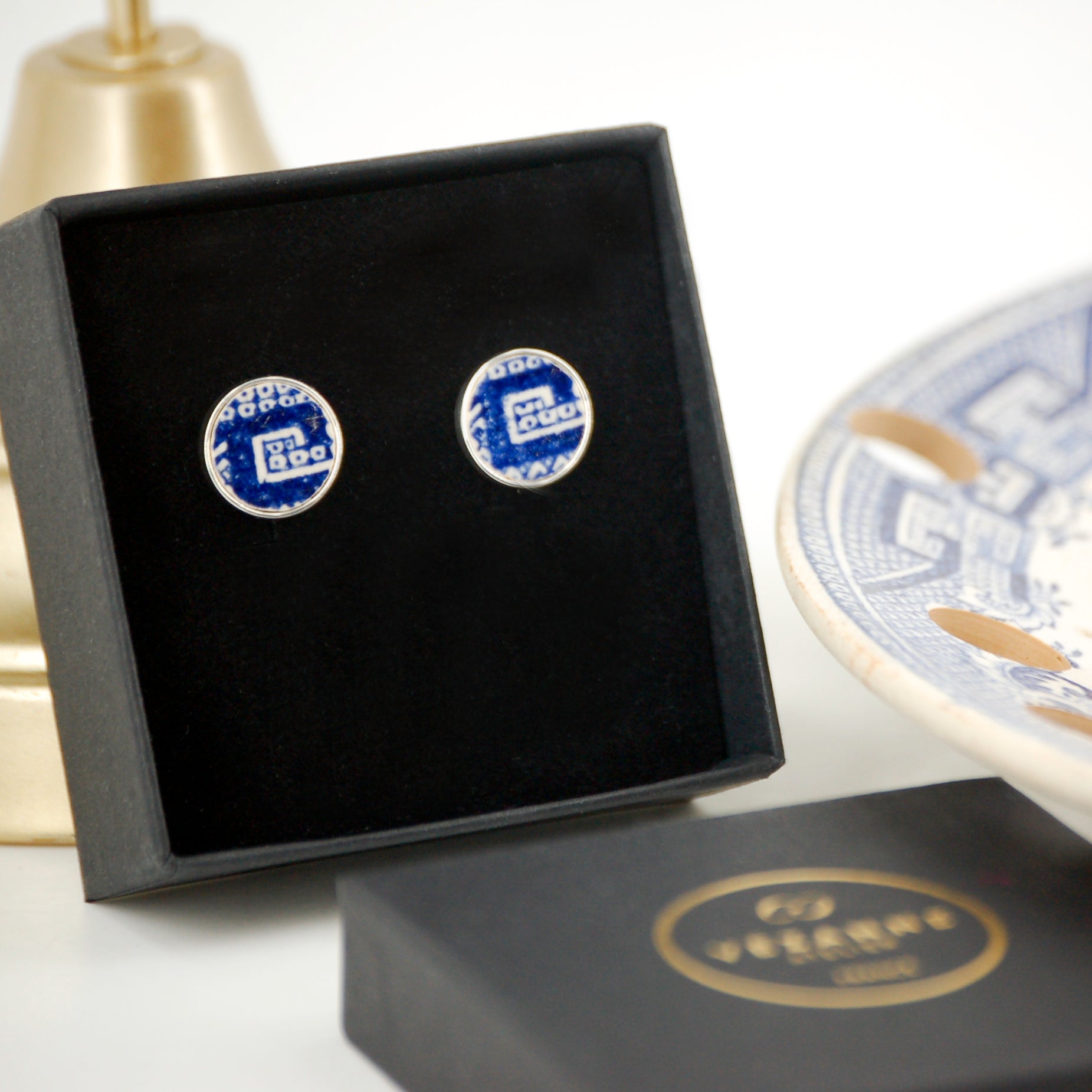 Boutons de manchette "Motif bleu", finition argent