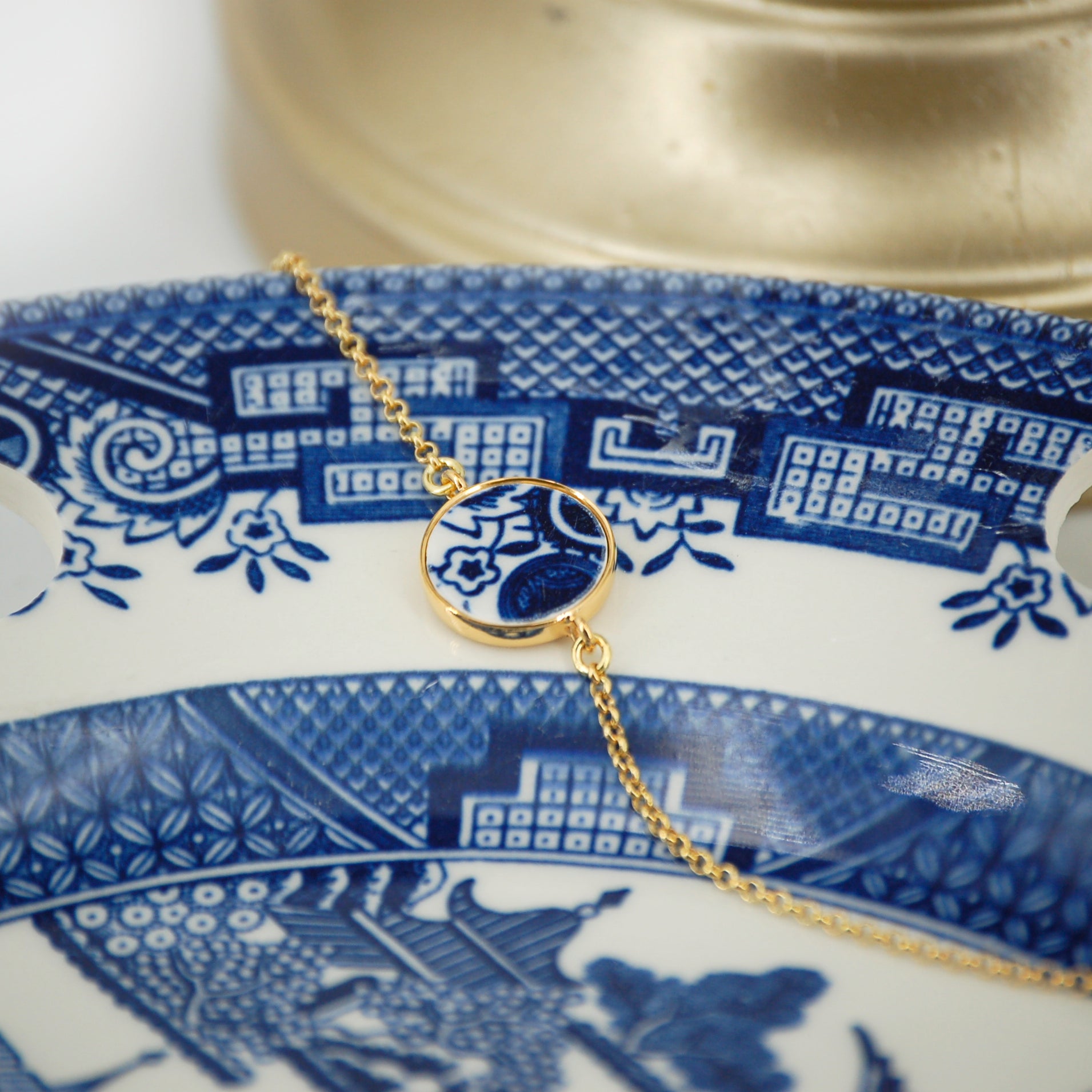 Bracelet ajustable "Fleur et cercles bleus"