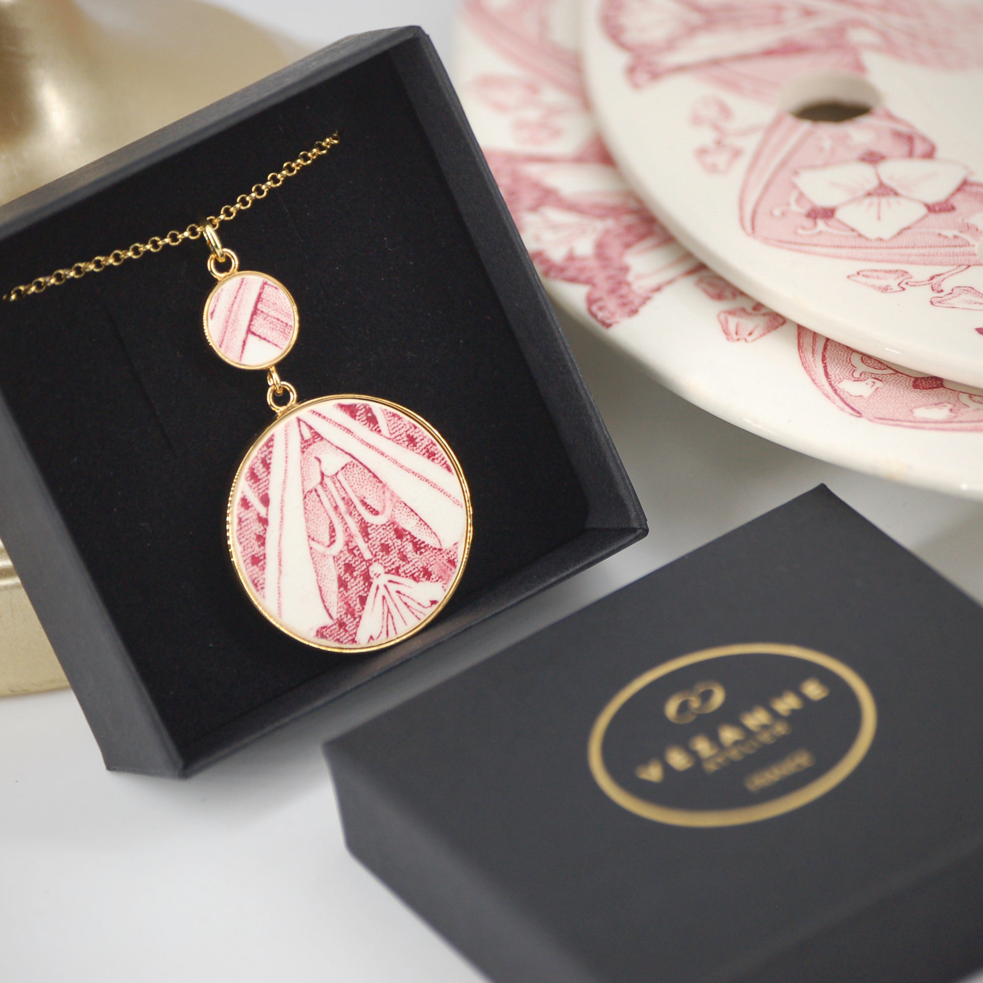 Pendentif "Sarah" rose poudré, finition or