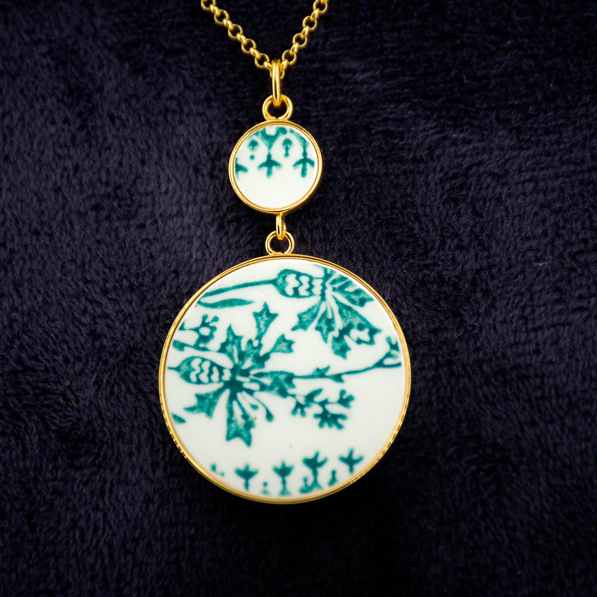 Pendentif "Fleurs vertes", finition or
