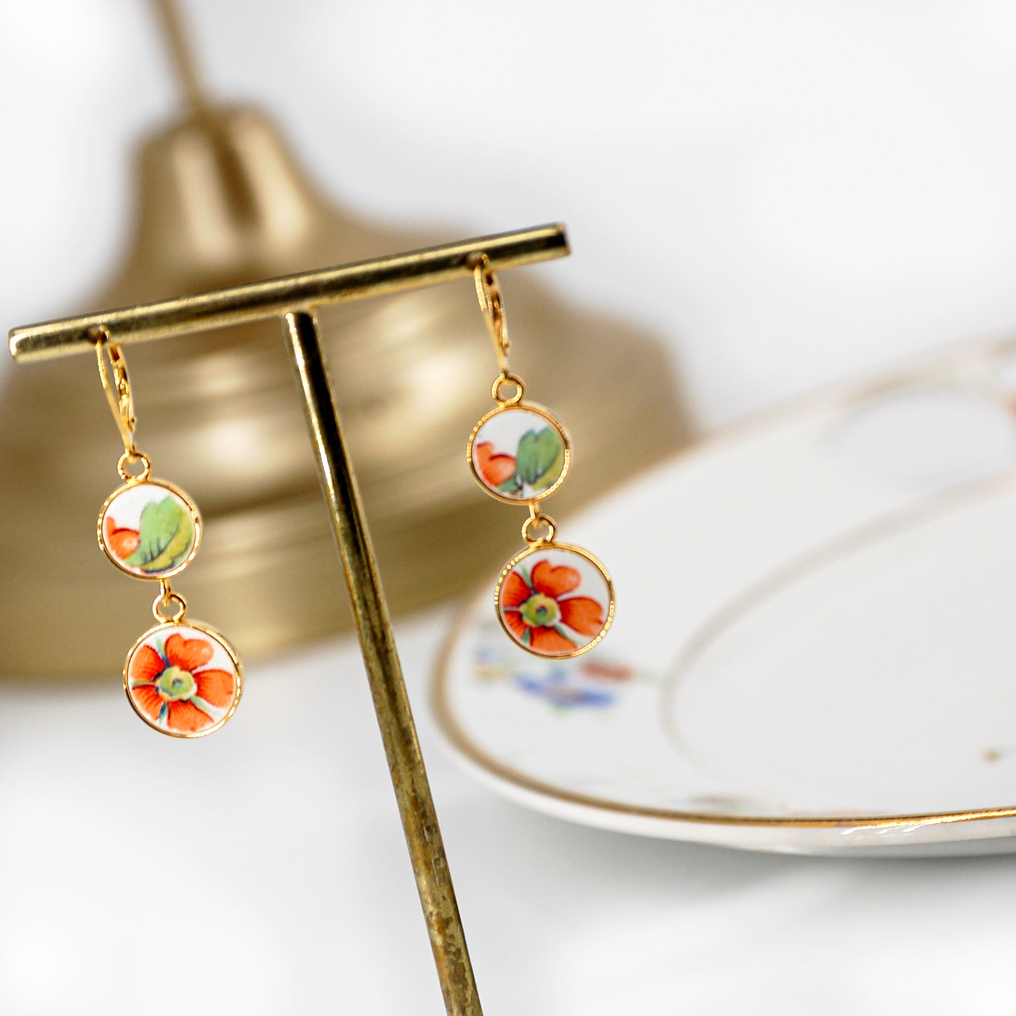 Boucles d'oreilles "Fleurs printanières", finition or