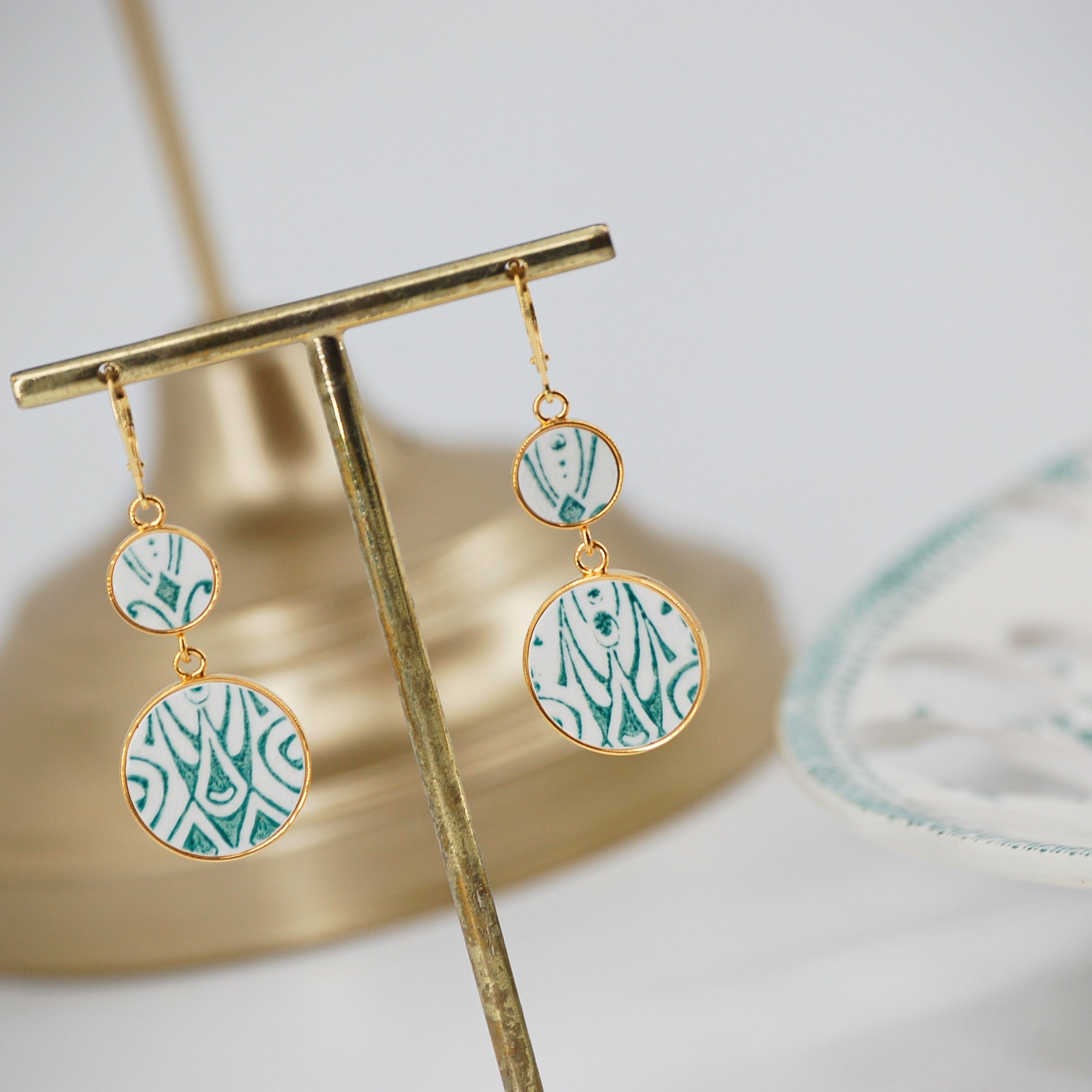 Boucles d'oreilles "Motif graphique art déco", finition or