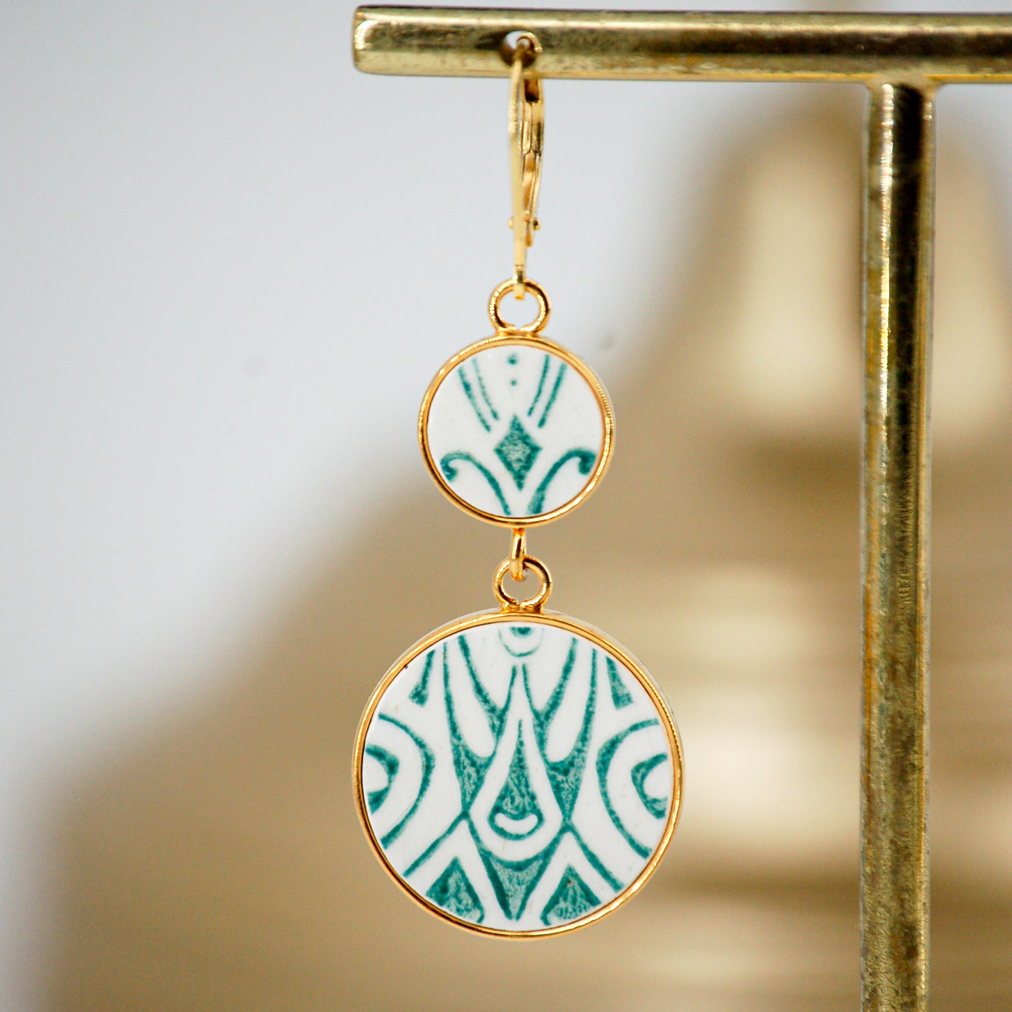 Boucles d'oreilles "Motif graphique art déco", finition or