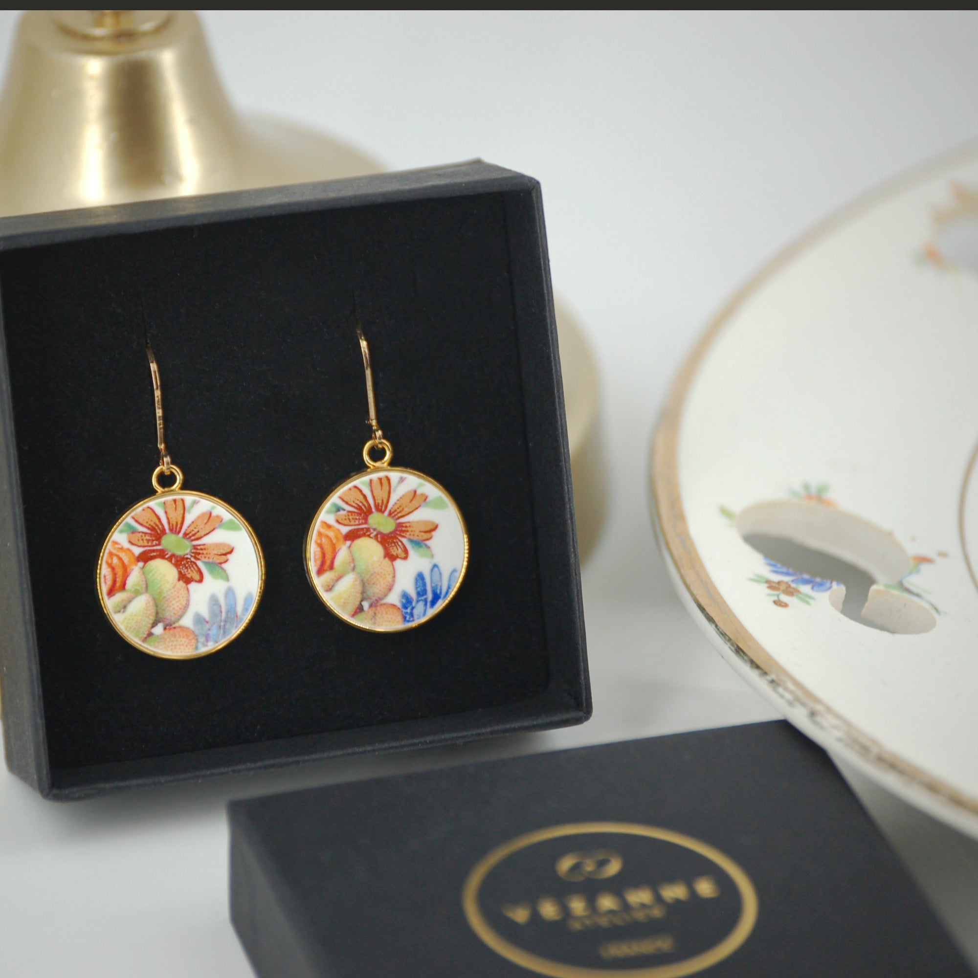 Boucles d'oreilles "Bouquet de fleurs polychrome", finition or