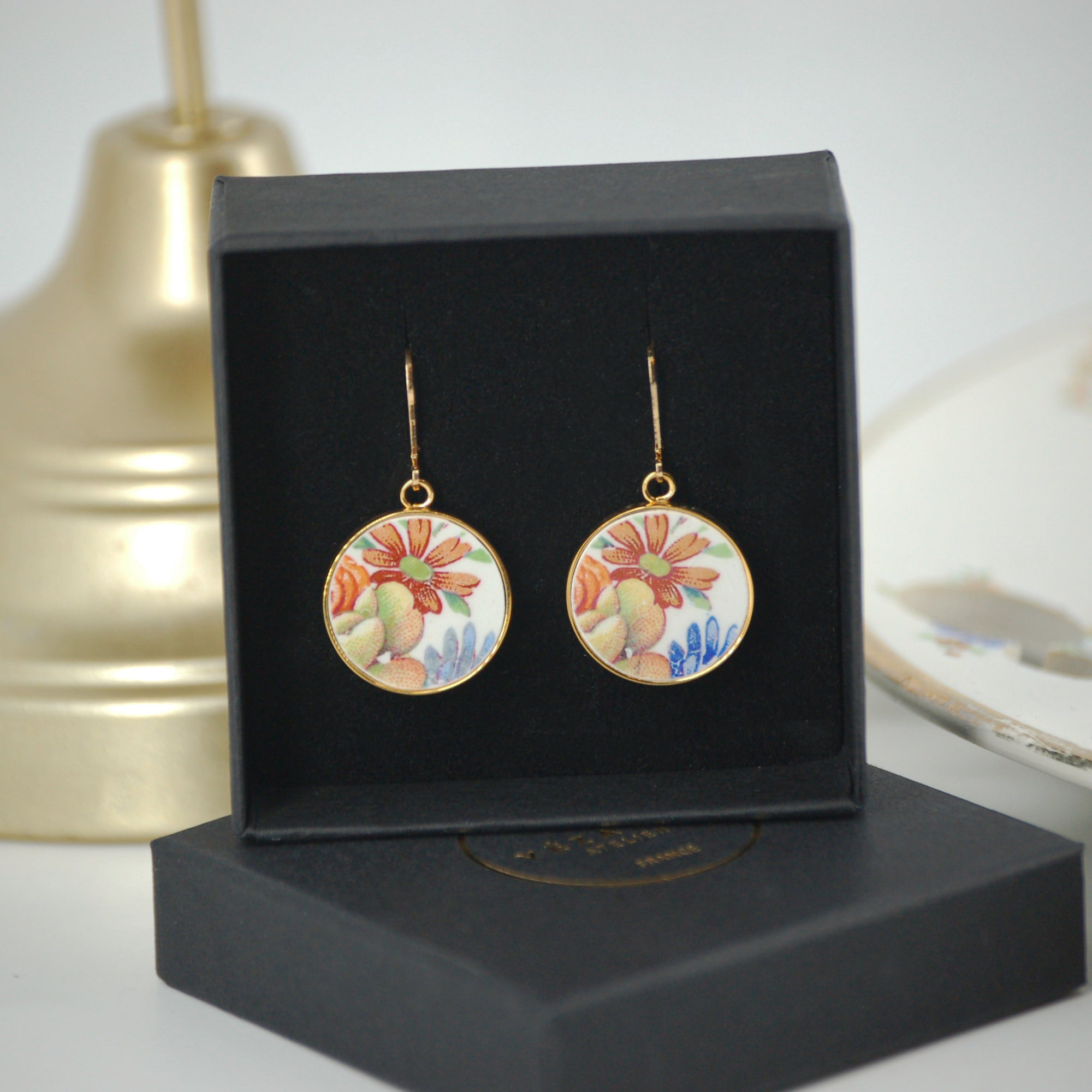 Boucles d'oreilles "Bouquet de fleurs polychrome", finition or