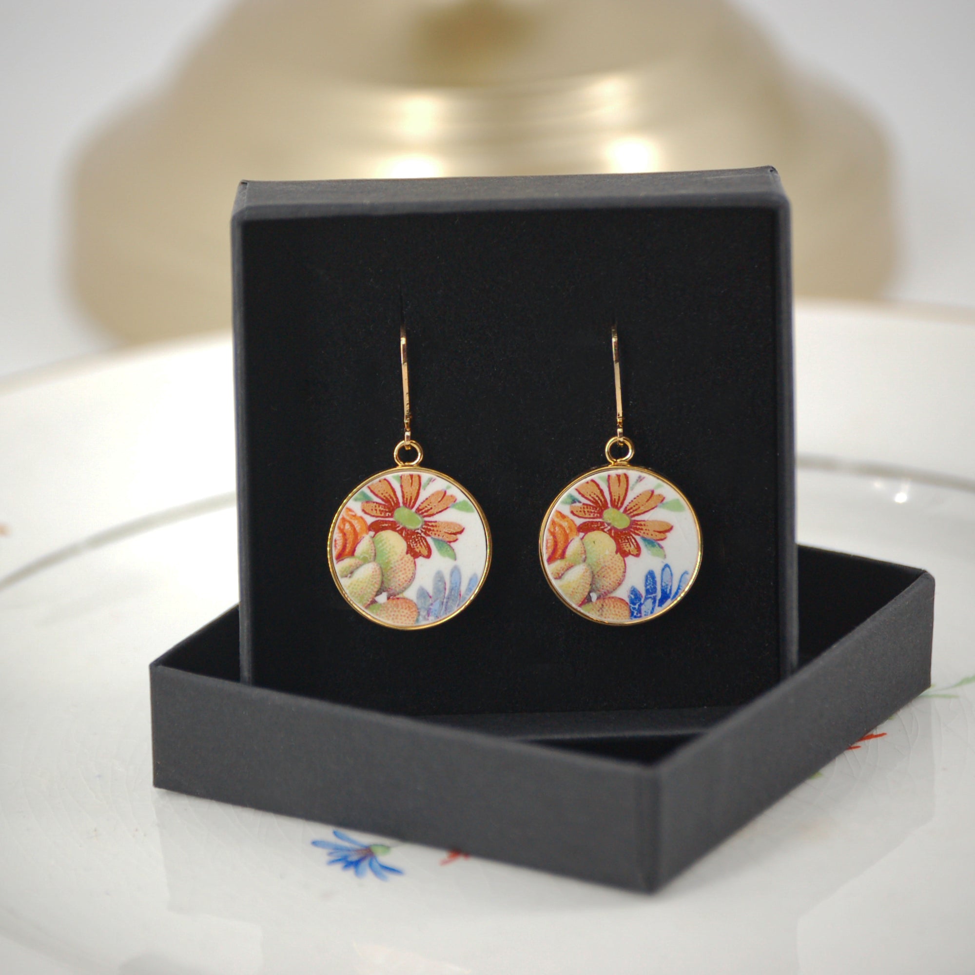 Boucles d'oreilles "Bouquet de fleurs polychrome", finition or