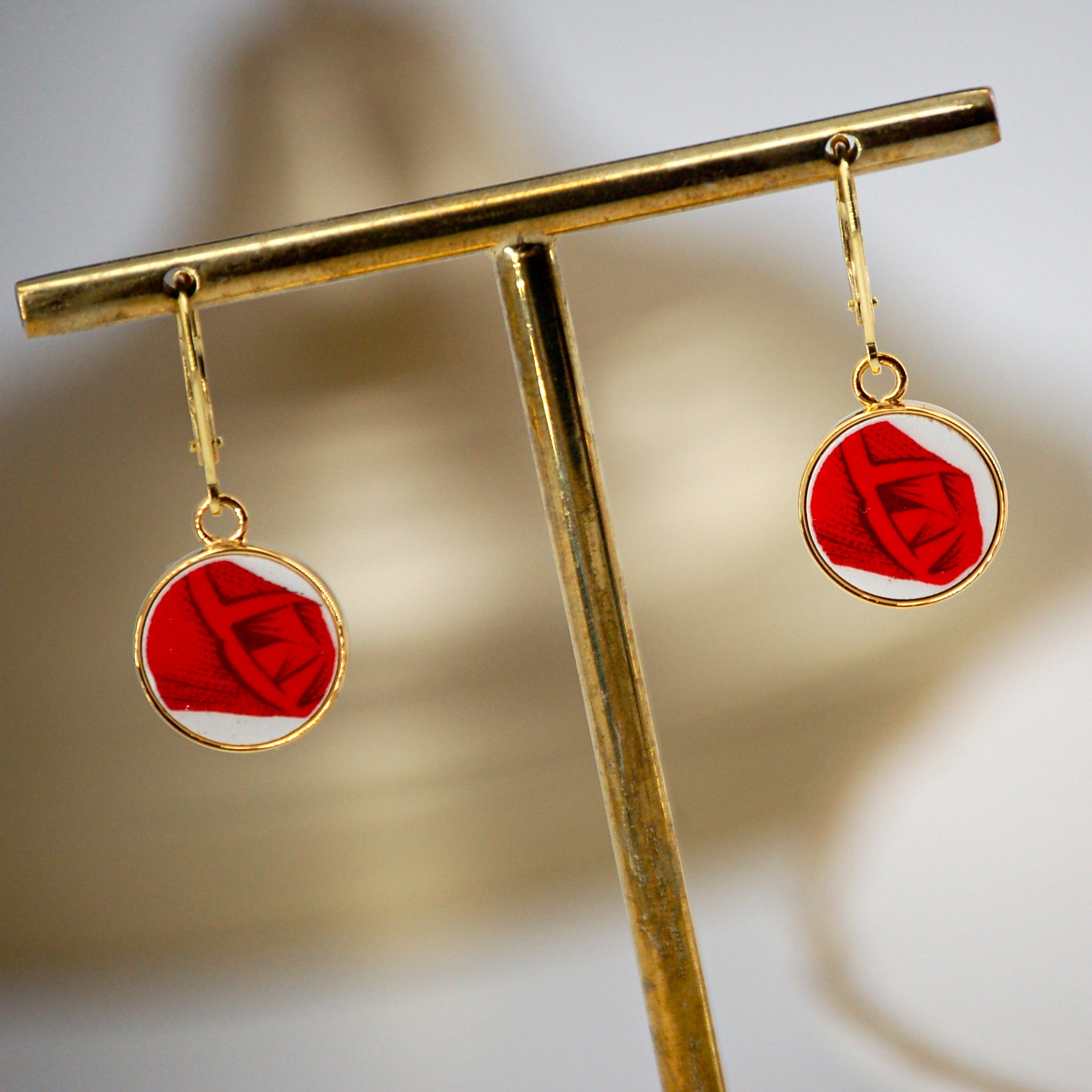 Boucles d'oreilles "Coeur de rose", finition or