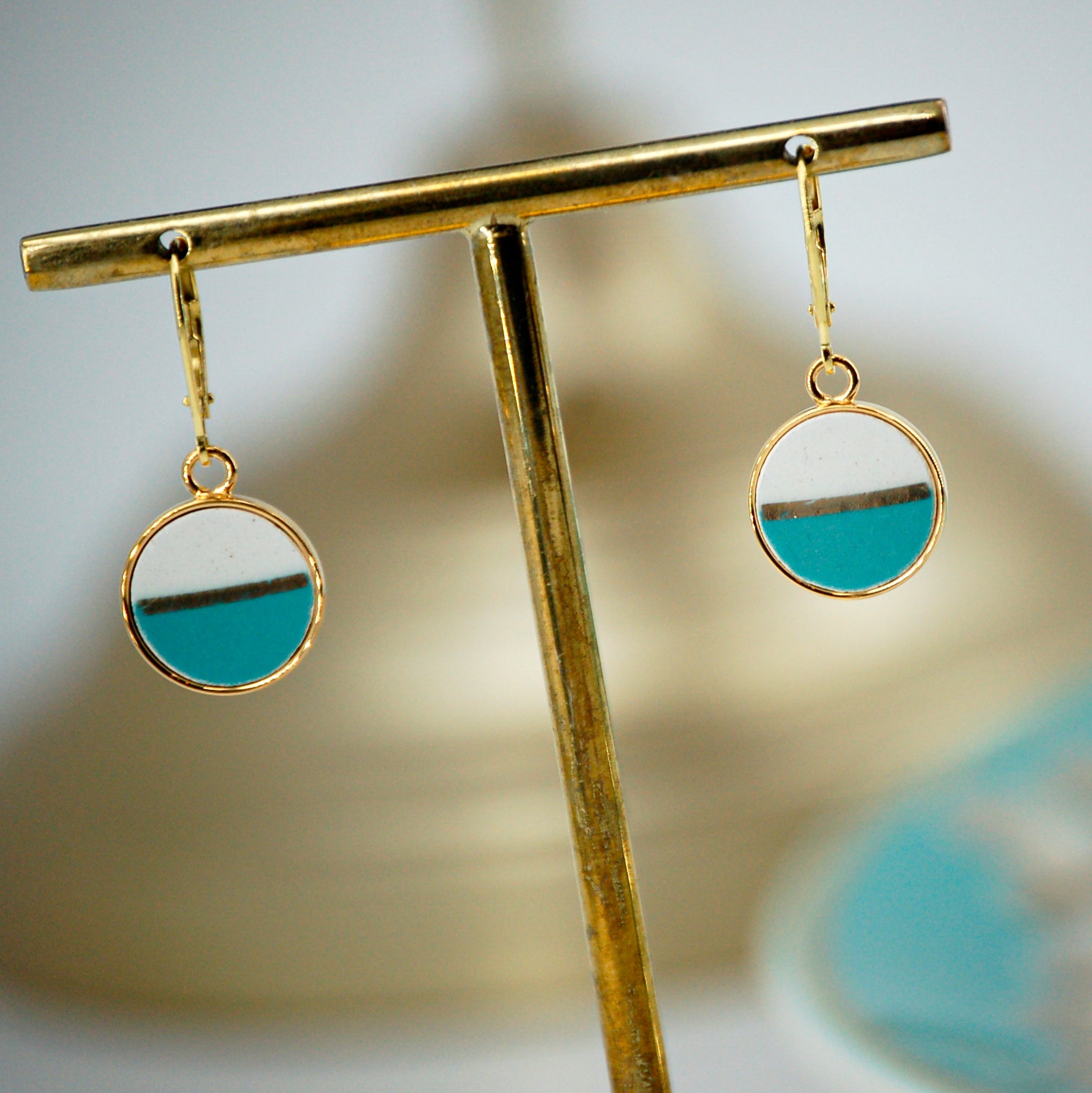 Boucles d'oreilles "Horizon turquoise", finition or
