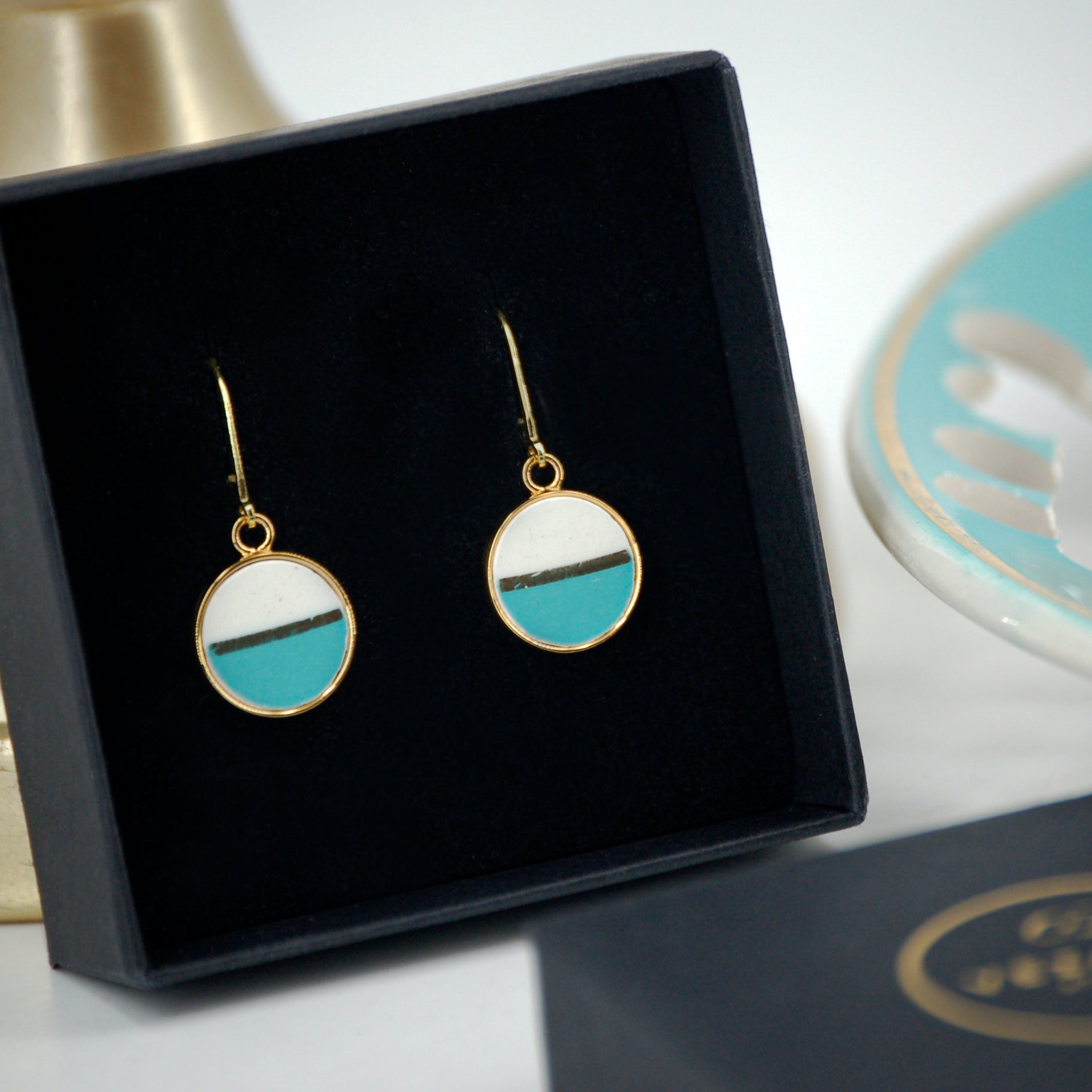 Boucles d'oreilles "Horizon turquoise", finition or