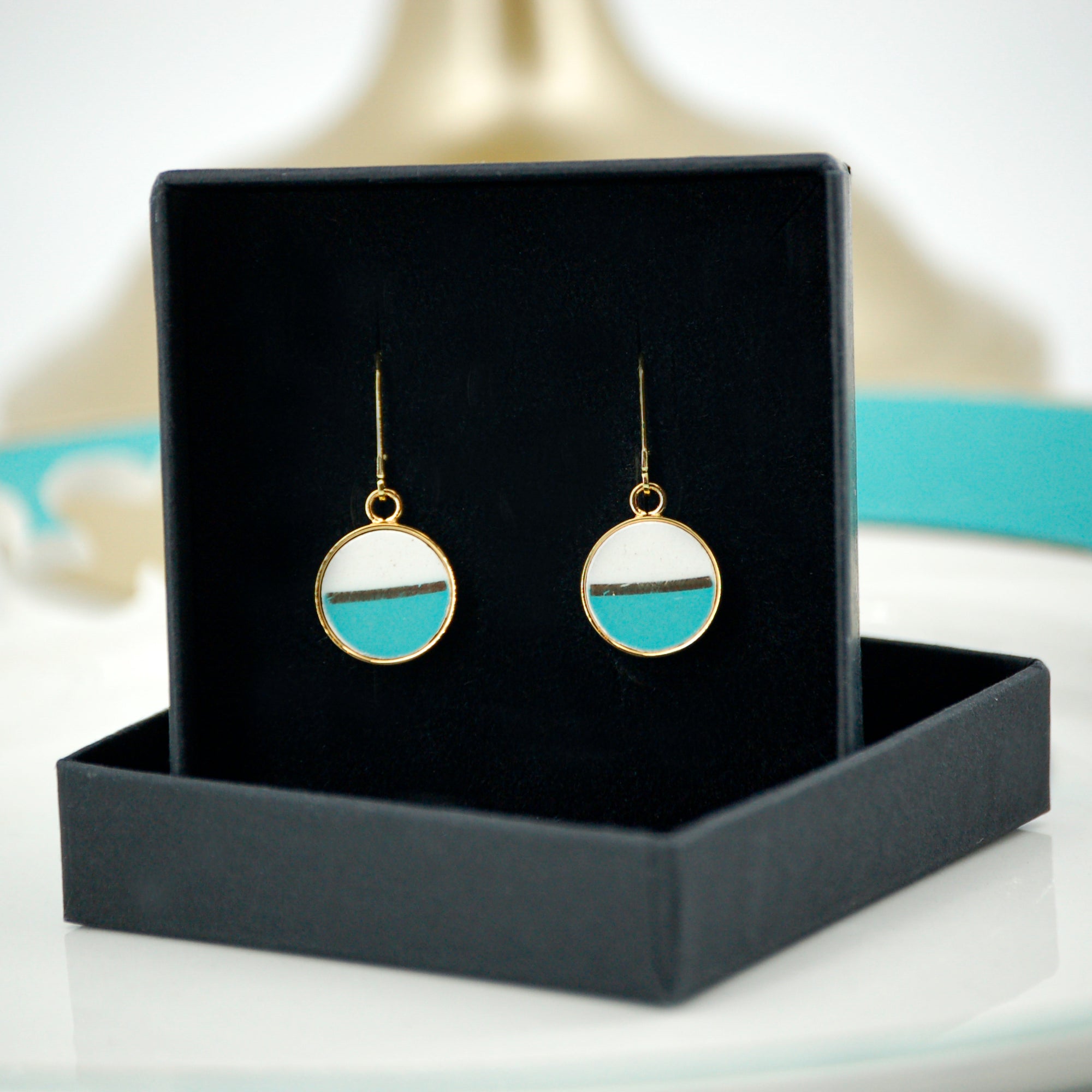 Boucles d'oreilles "Horizon turquoise", finition or