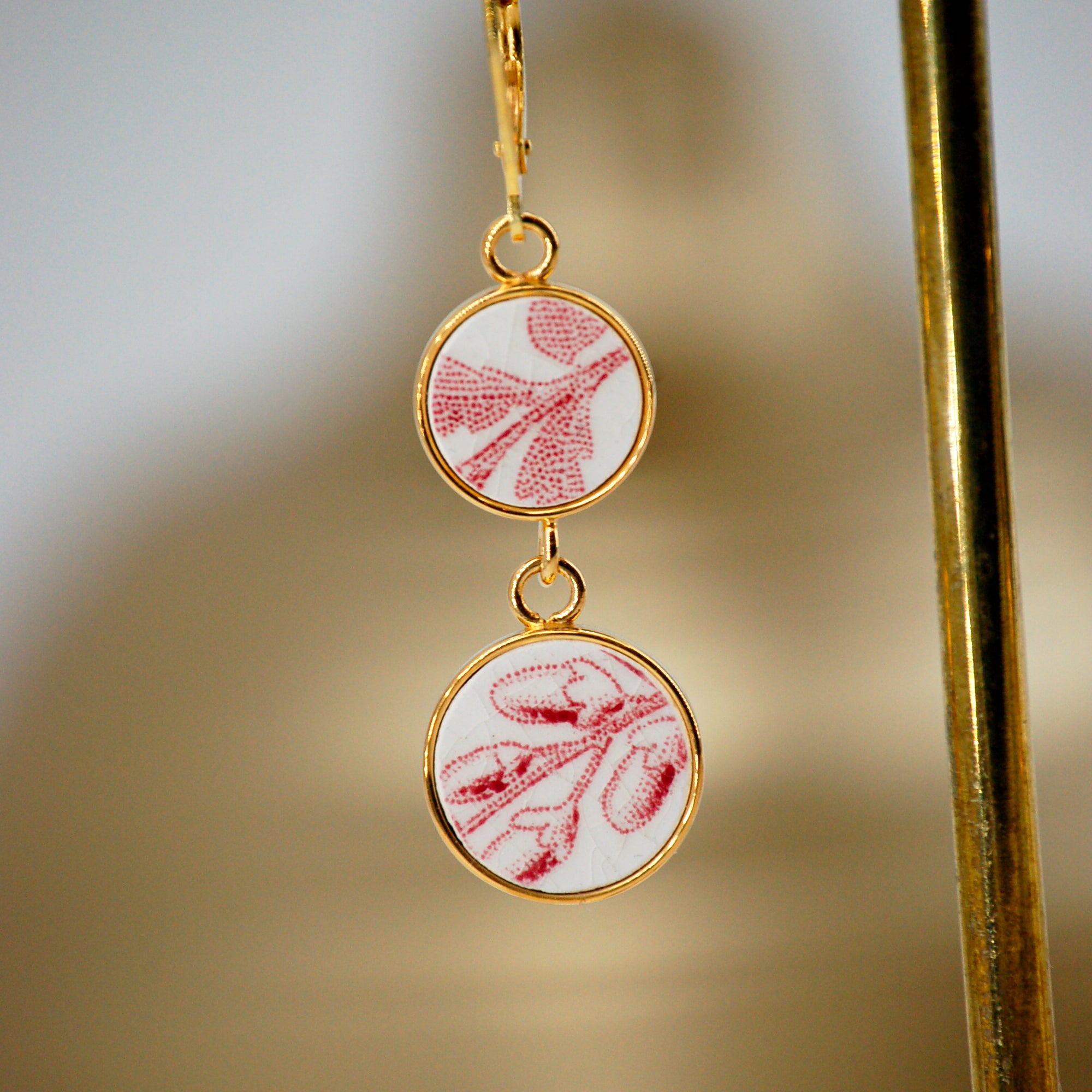 Boucles d'oreilles "Tendres bourgeons en vieux rose", finition or