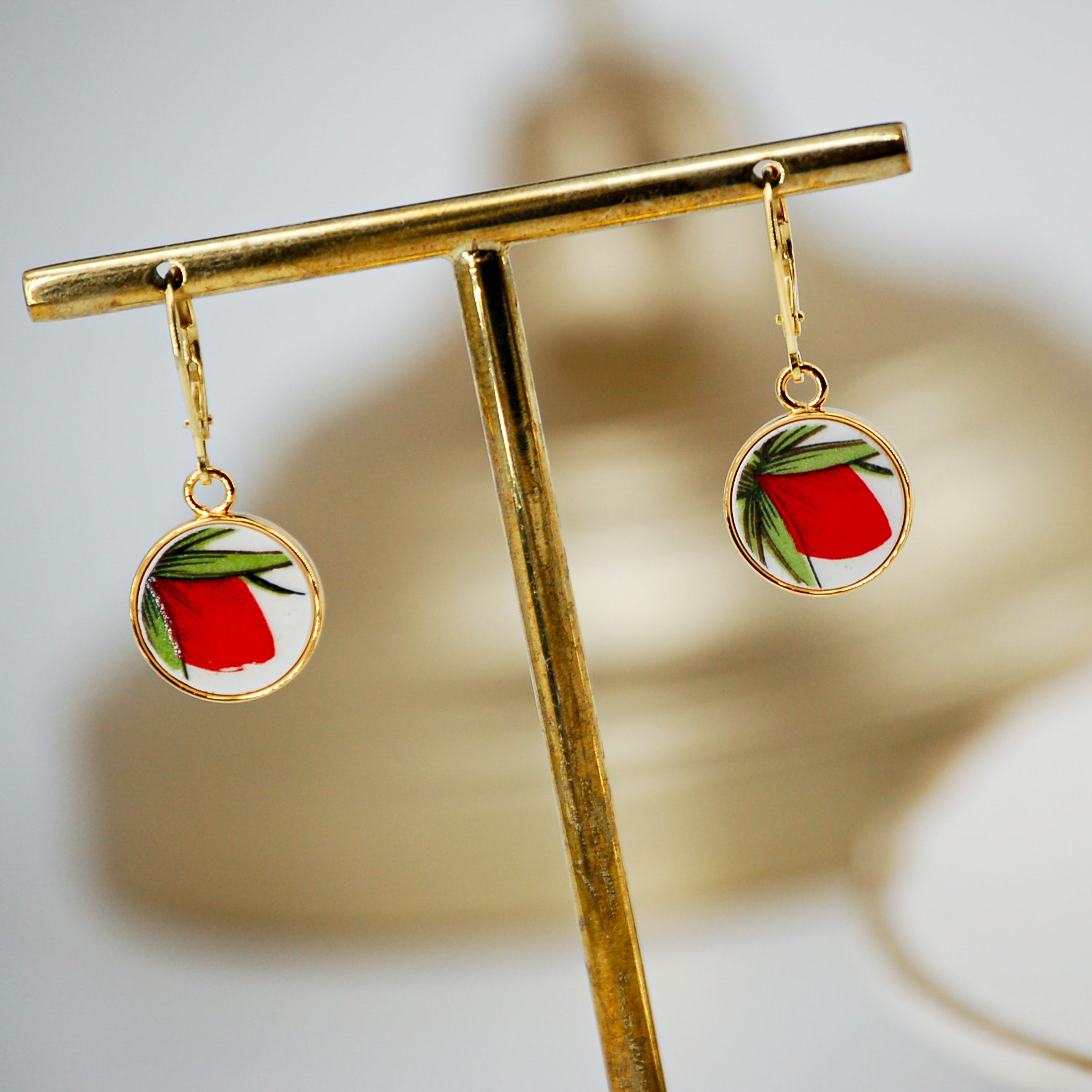 Boucles d'oreilles "Bouton de rose", finition or