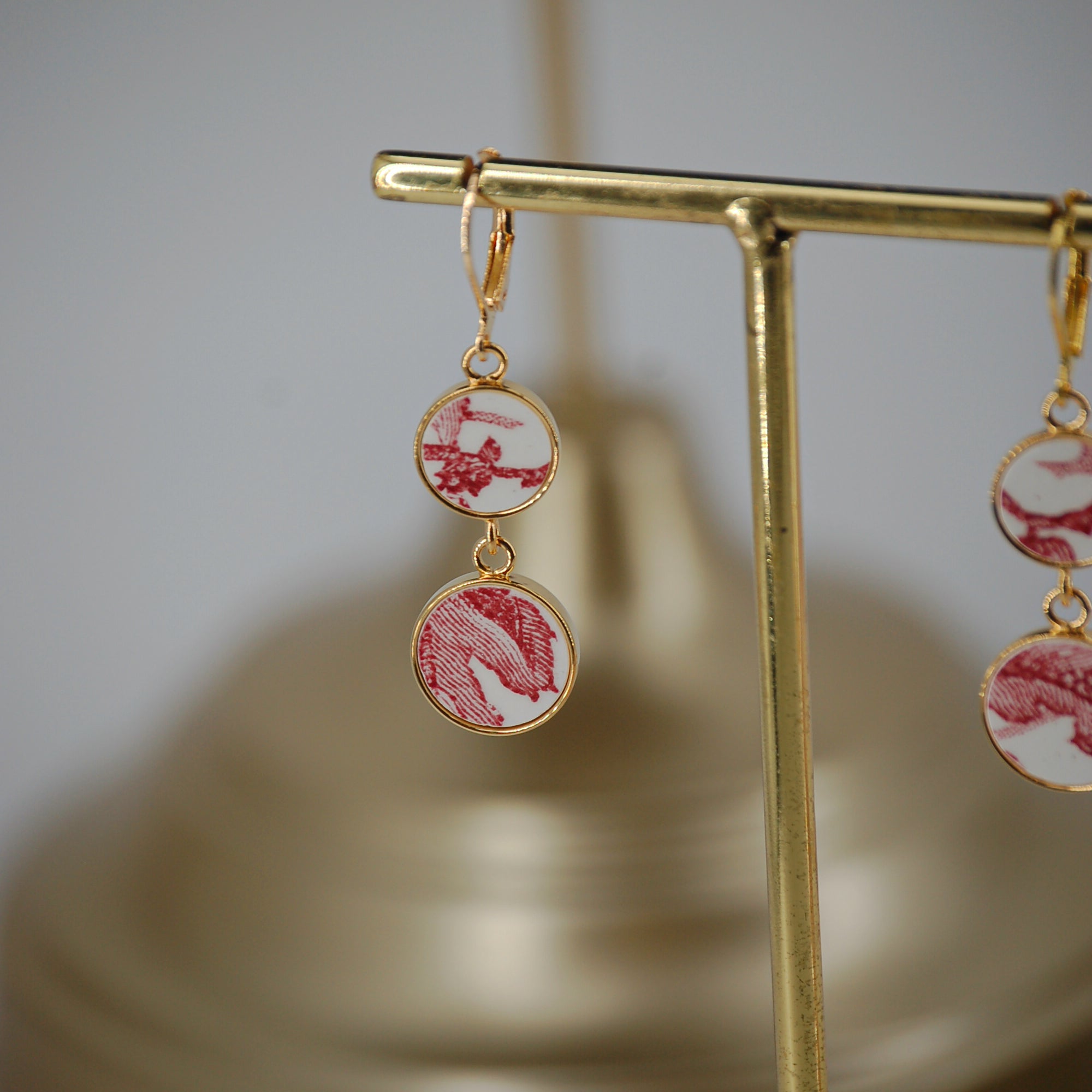 Boucles d'oreilles "Empreintes en vieux rose", finition or