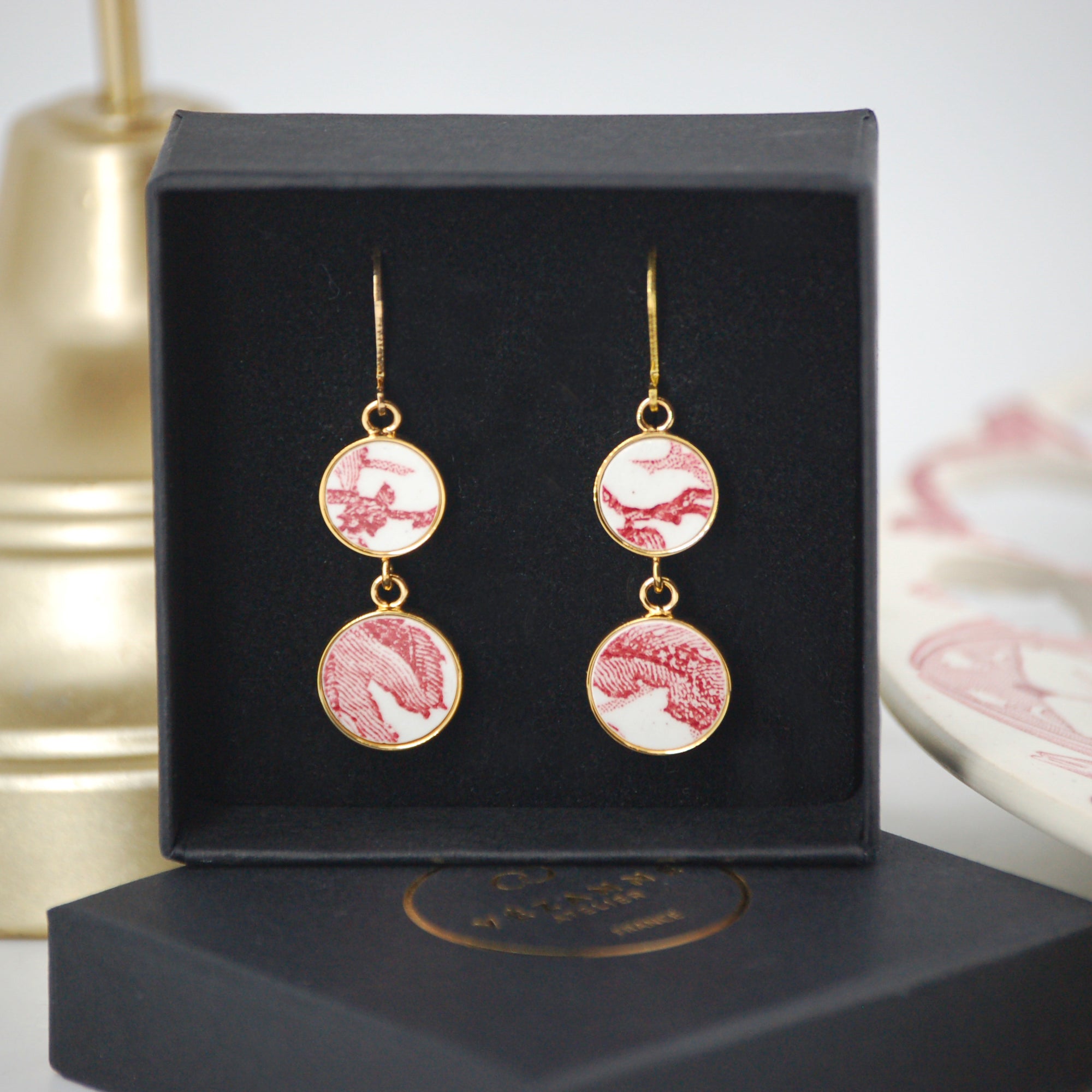 Boucles d'oreilles "Empreintes en vieux rose", finition or