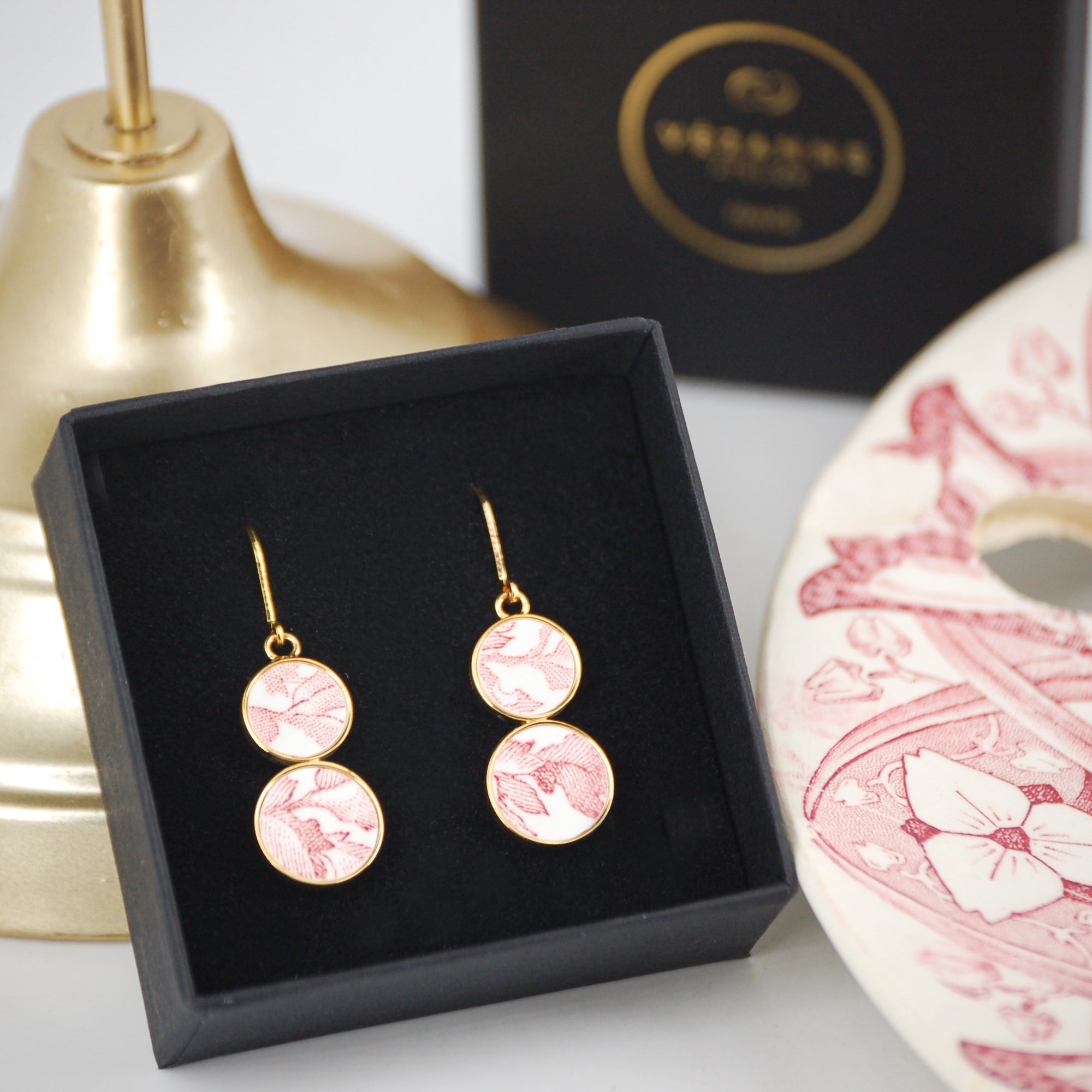Boucles d'oreilles "Empreintes en vieux rose", finition or