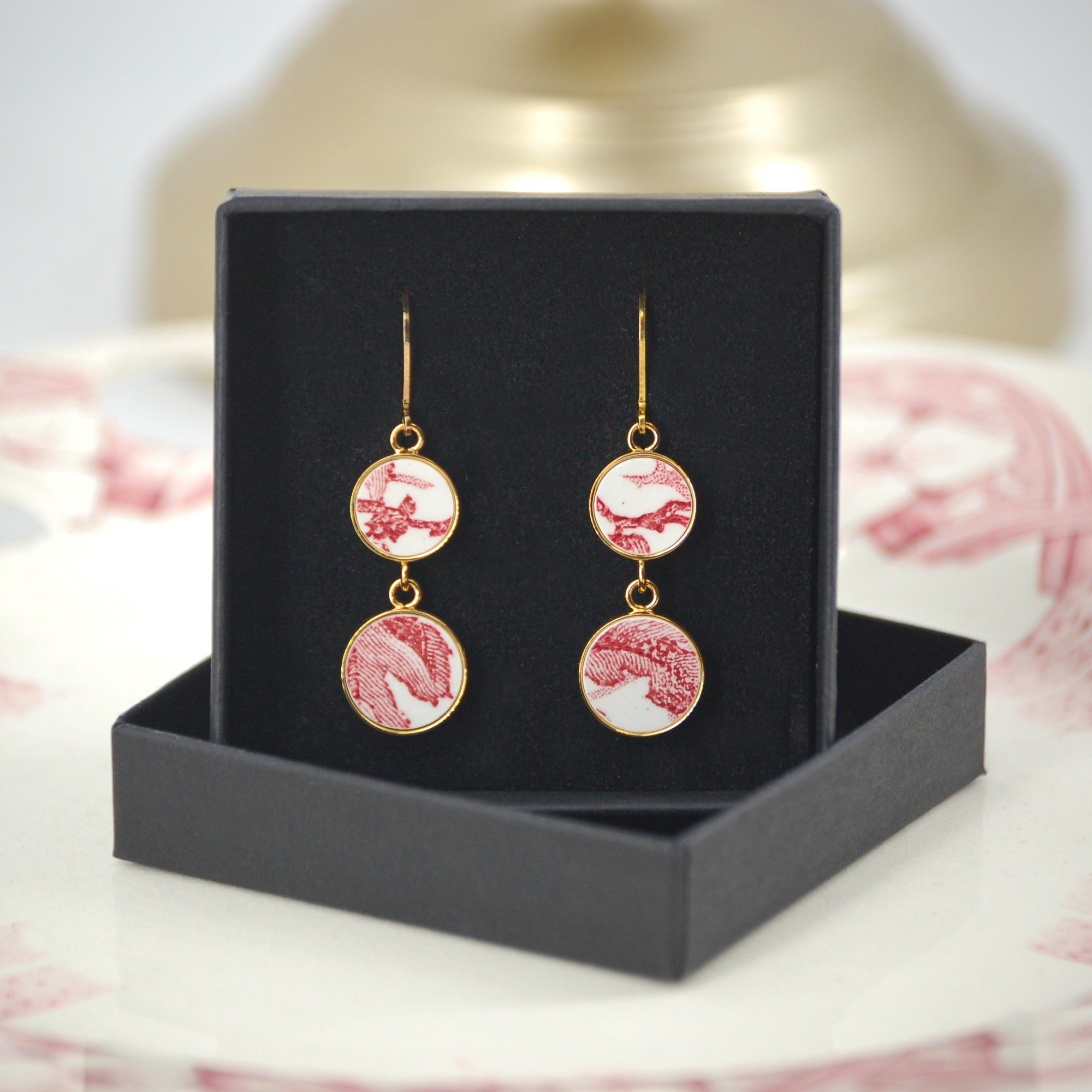 Boucles d'oreilles "Empreintes en vieux rose", finition or