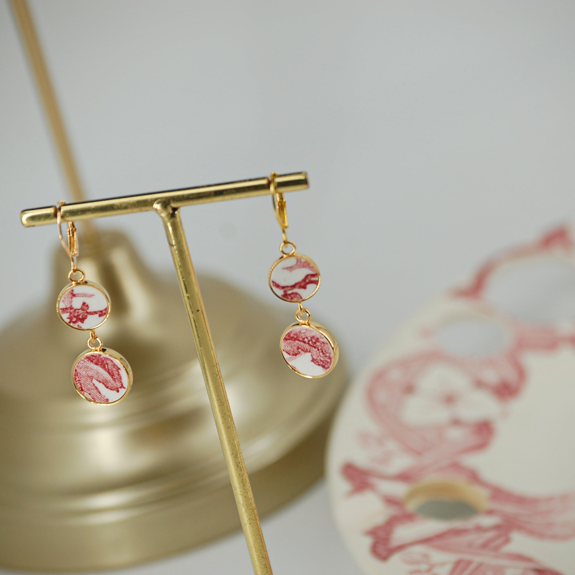 Boucles d'oreilles "Empreintes en vieux rose", finition or