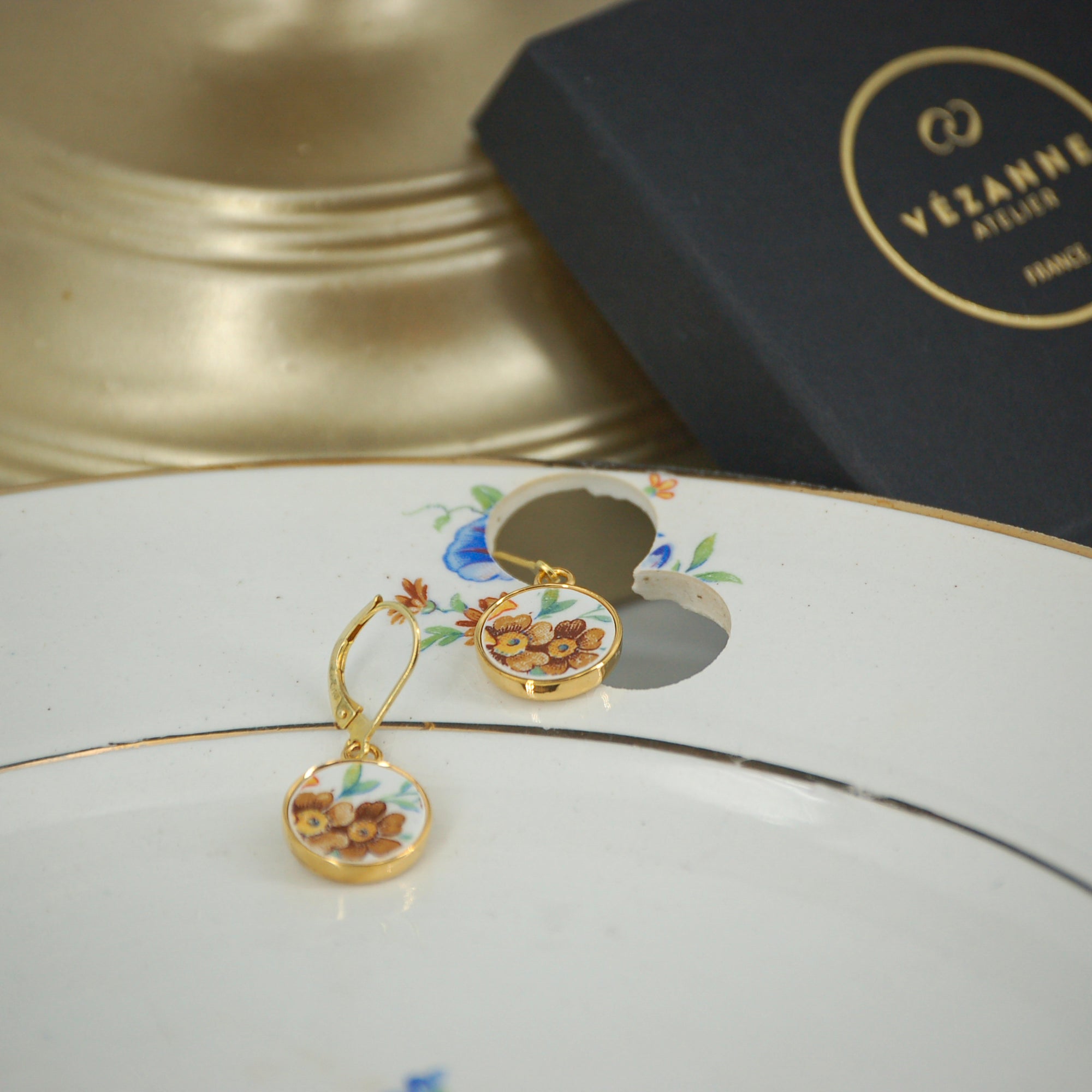Boucles d'oreilles "Petites fleurs automnales", finition or