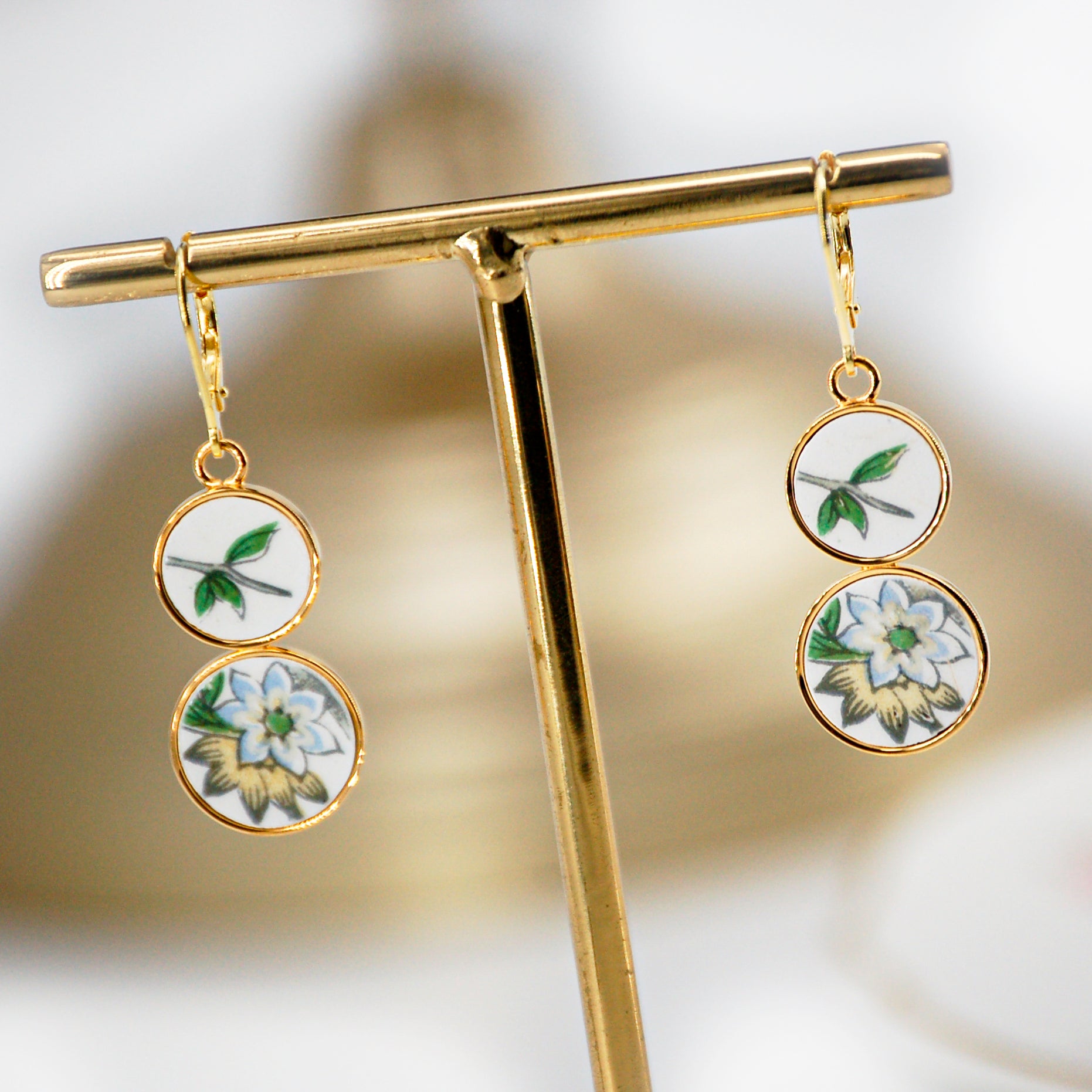 Boucles d'oreilles "Campanules jaunes et bleues"
