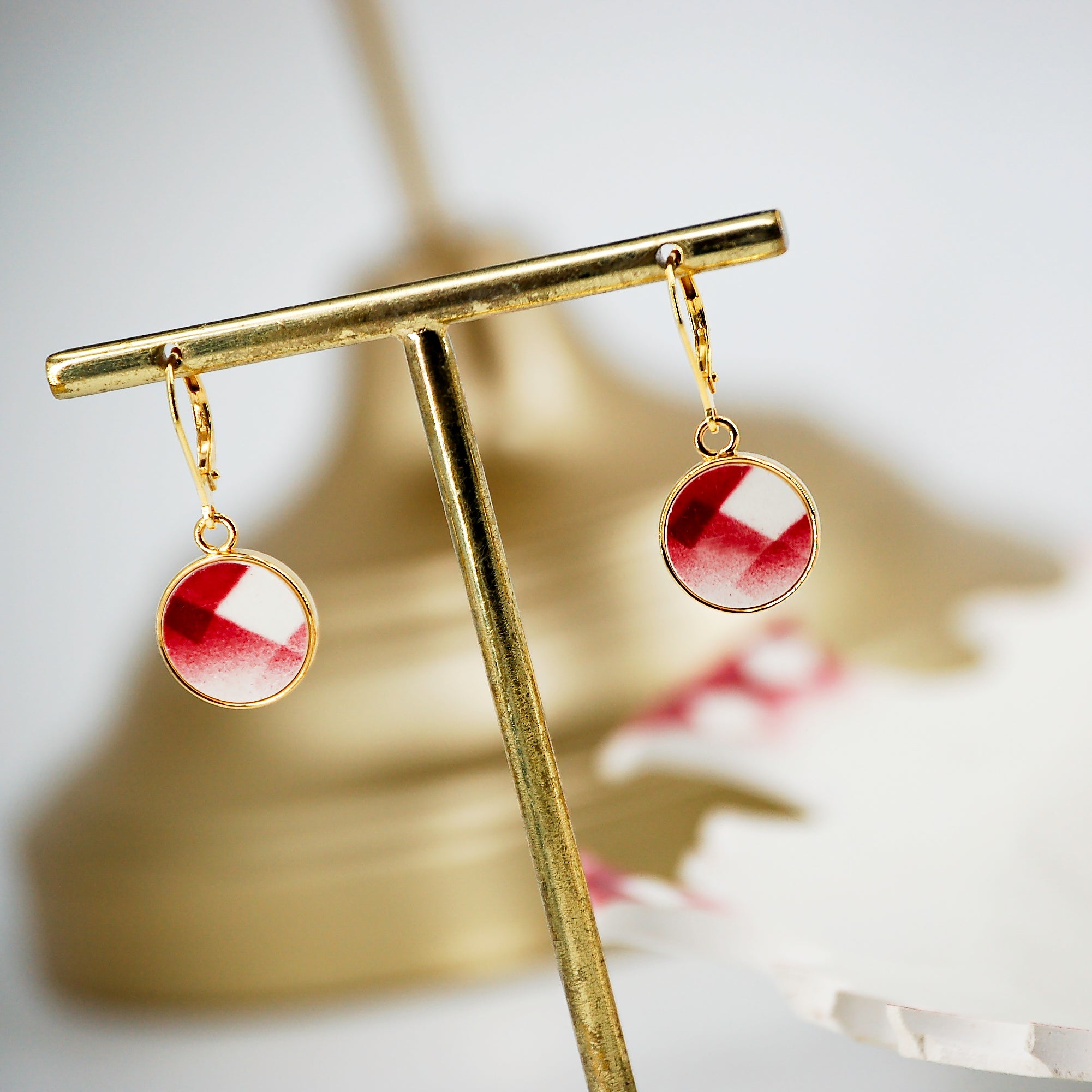 Boucles d'oreilles "Motifs de losanges", finition or