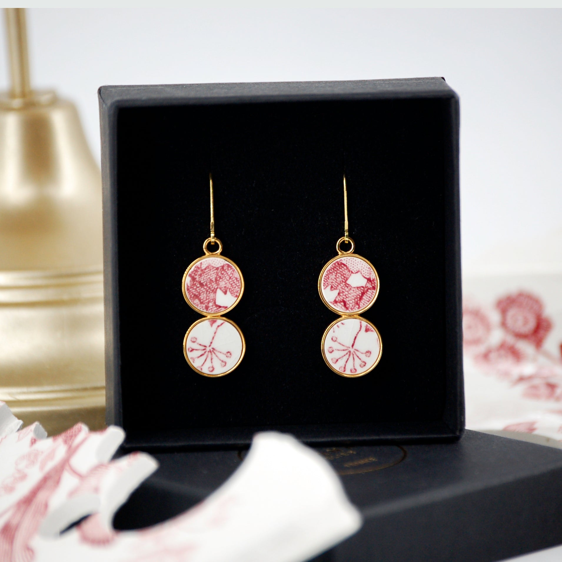 Boucles d'oreilles "Composition en rose poudré", finition or