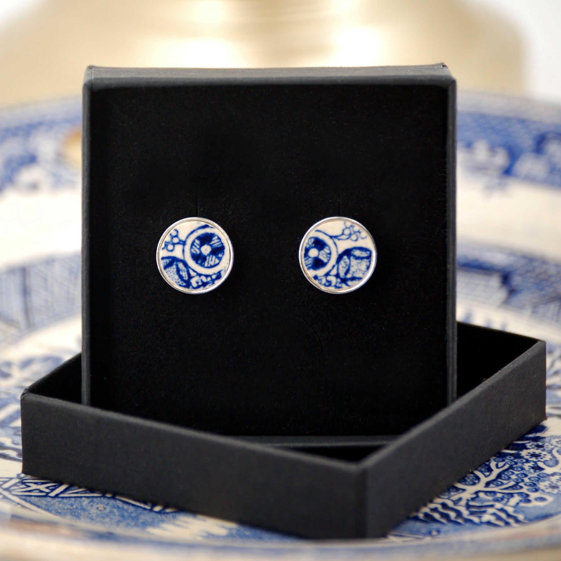 Boutons de manchette "Cercles bleus", finition argent