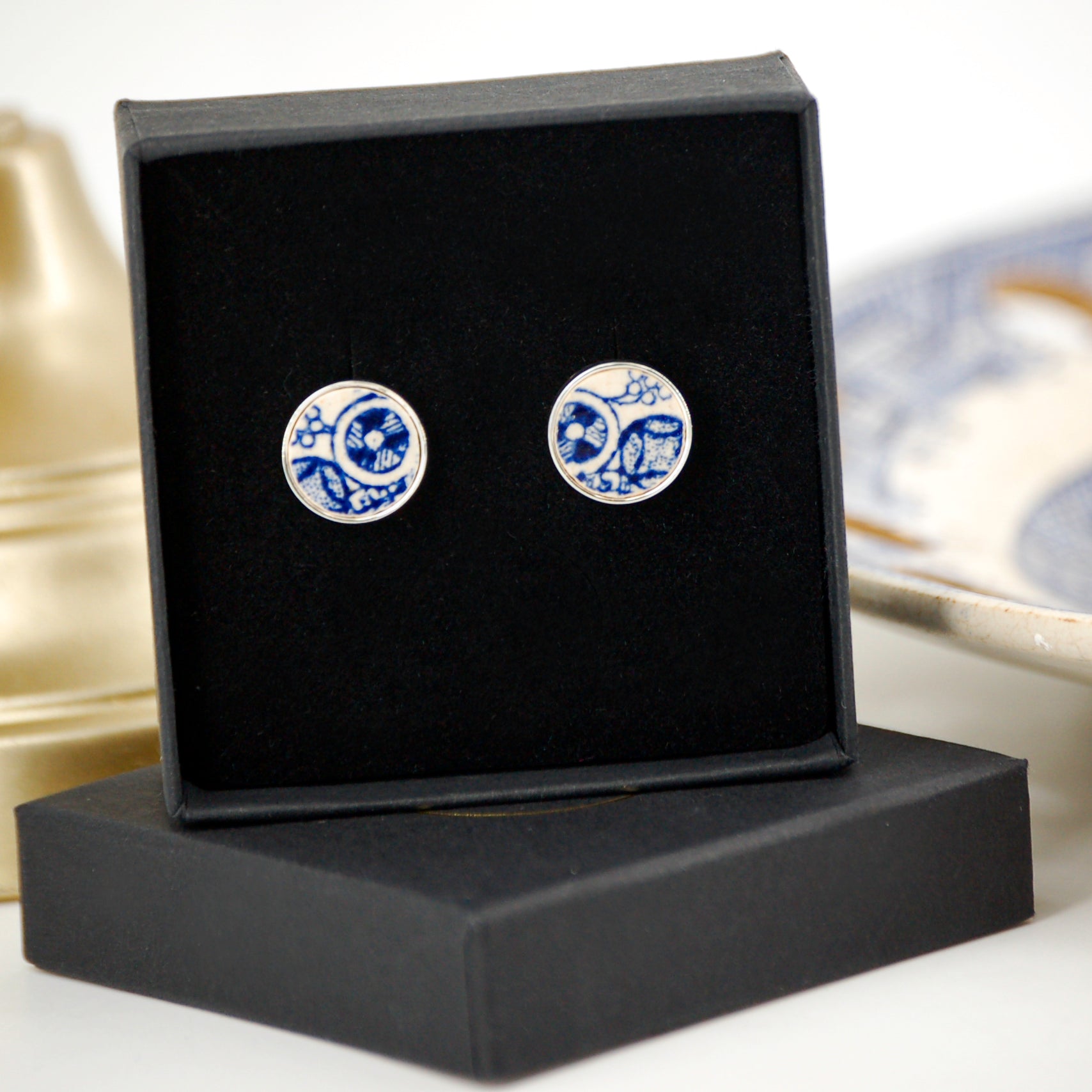Boutons de manchette "Cercles bleus", finition argent