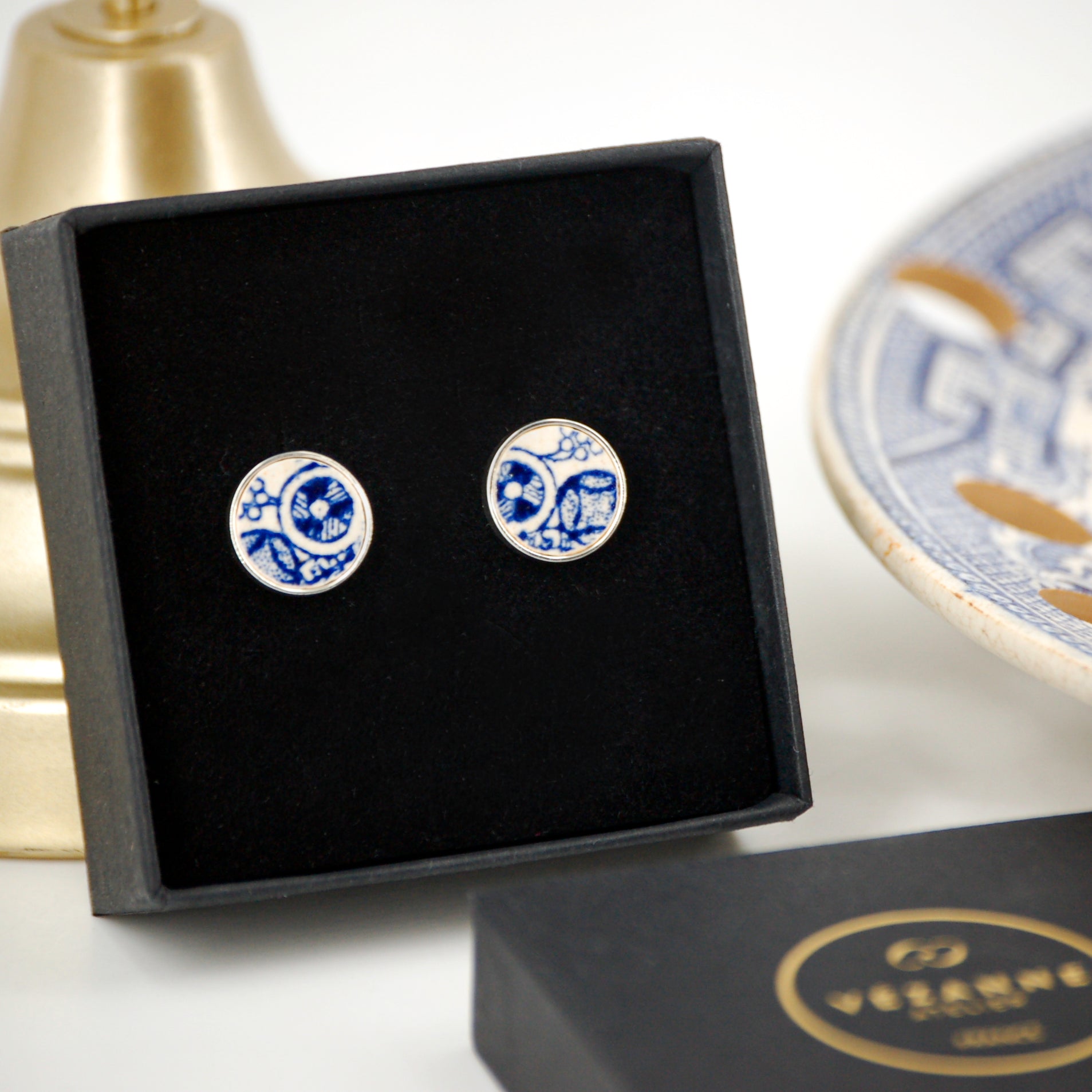 Boutons de manchette "Cercles bleus", finition argent
