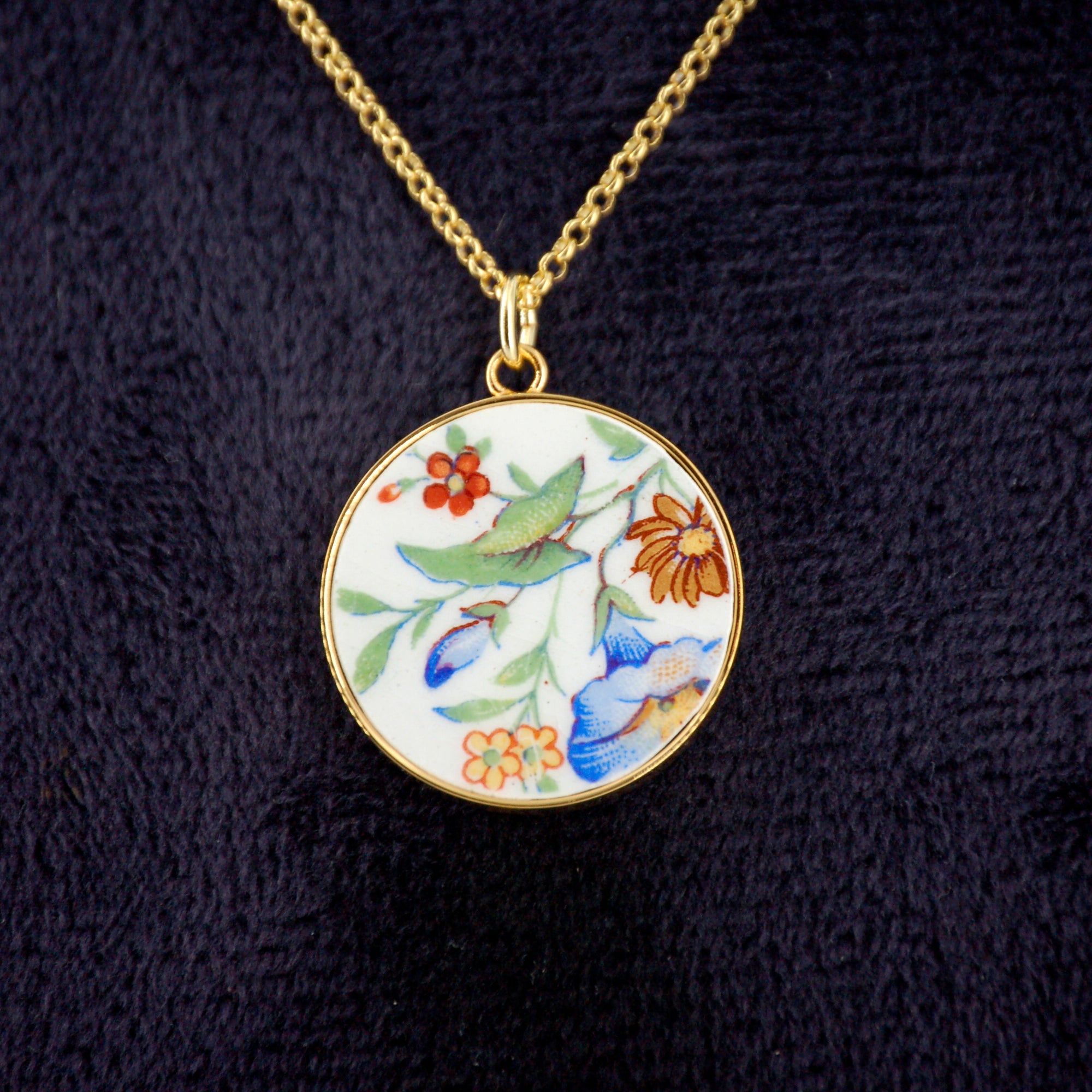 Pendentif "Campanules et petites fleurs", finition or