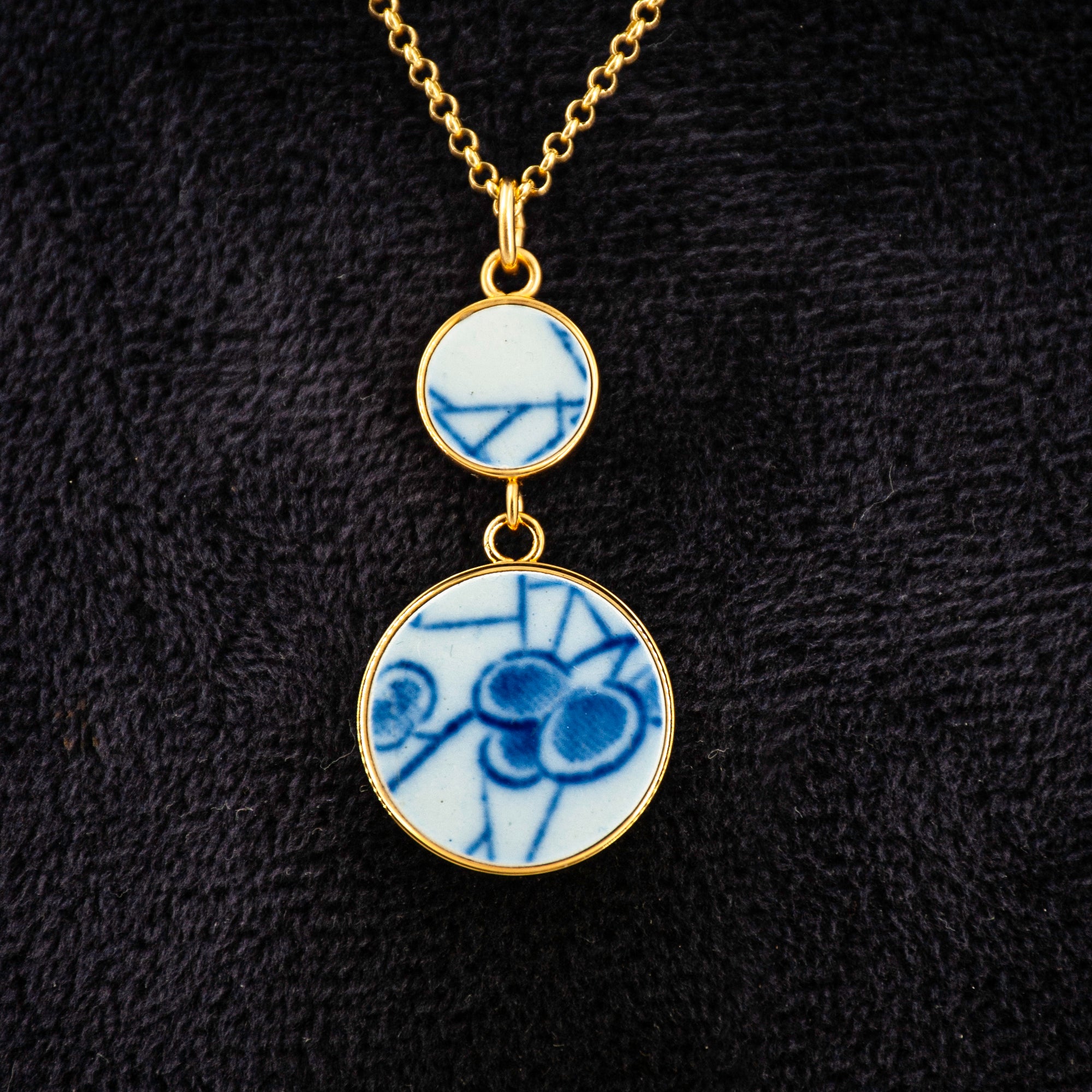 Pendentif "Fleurs et lignes bleues Creil-Montereau", finition or