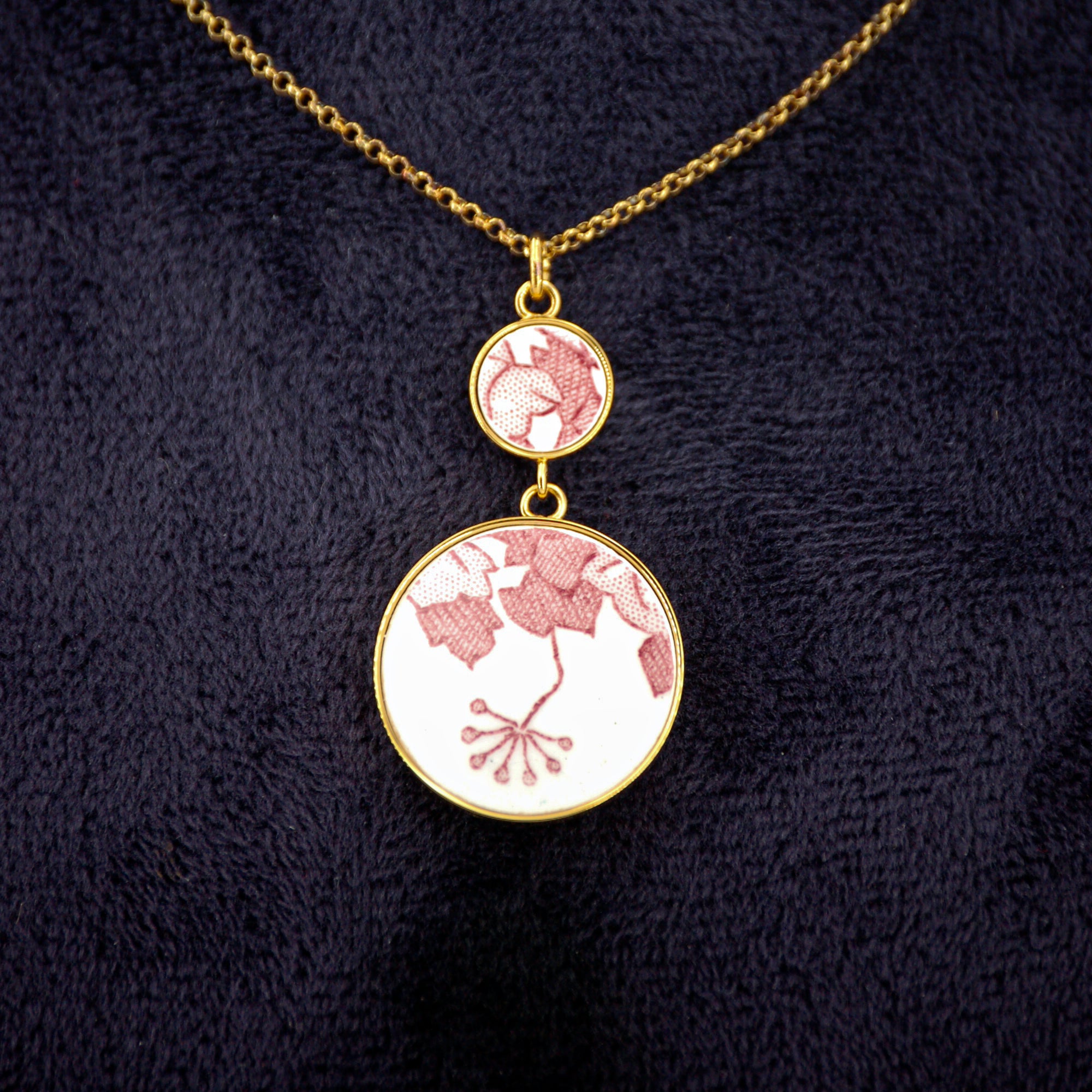 Pendentif "Fleur et feuillage rose", finition or