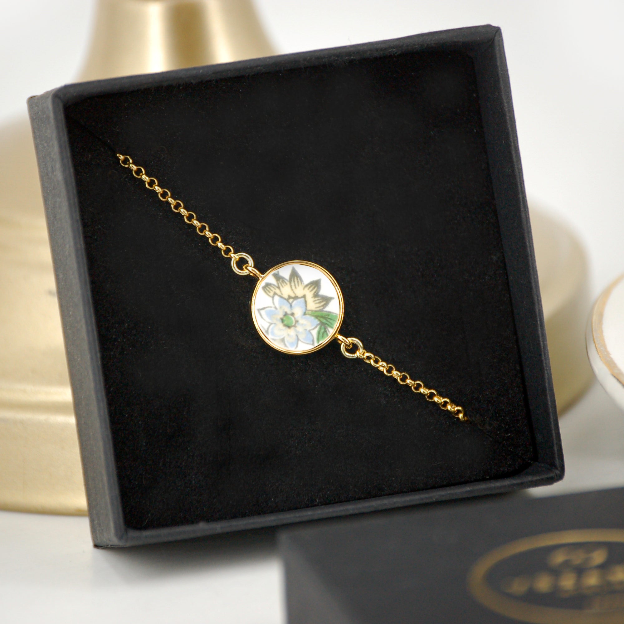 Bracelet ajustable "Fleur bleue et jaune"