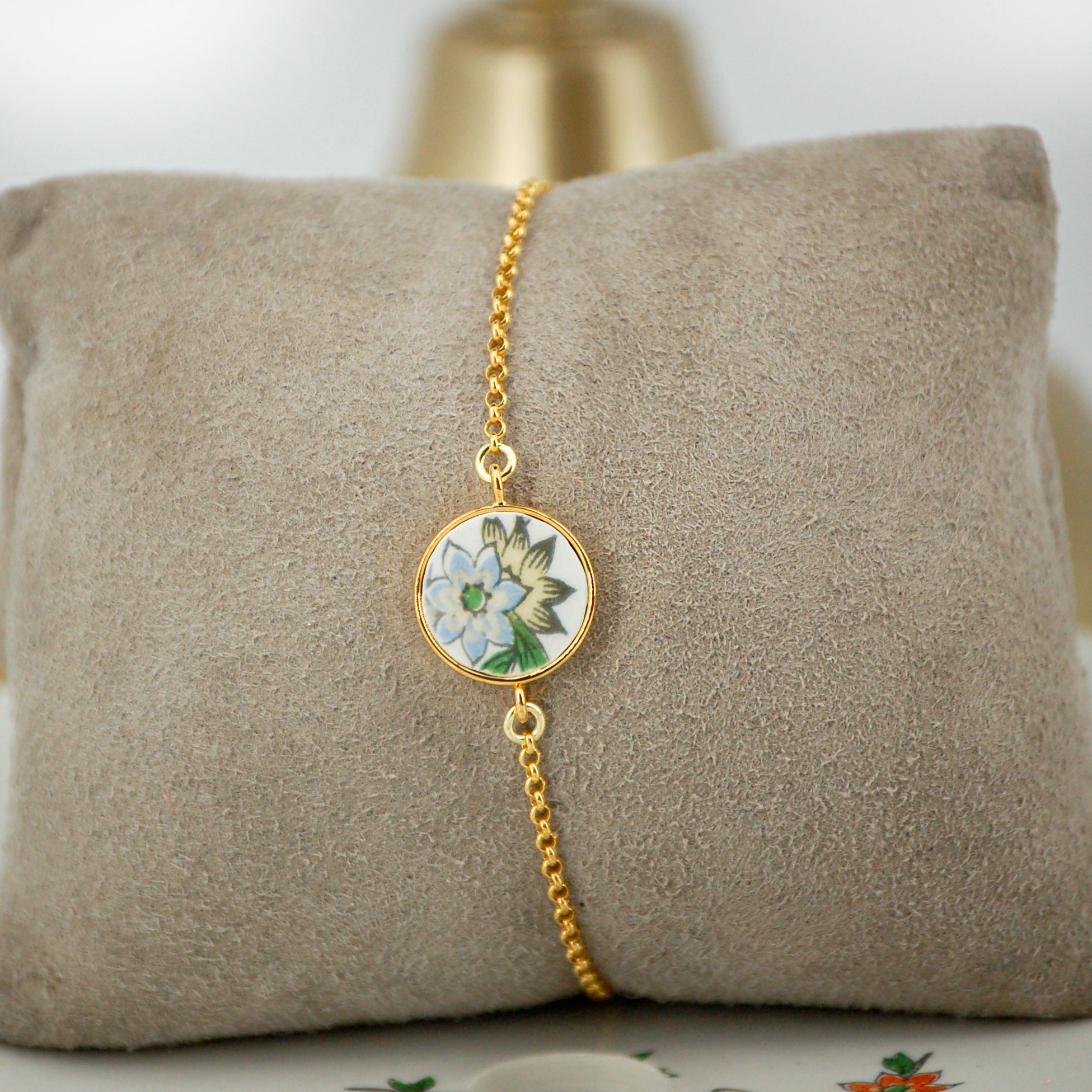 Bracelet ajustable "Fleur bleue et jaune"